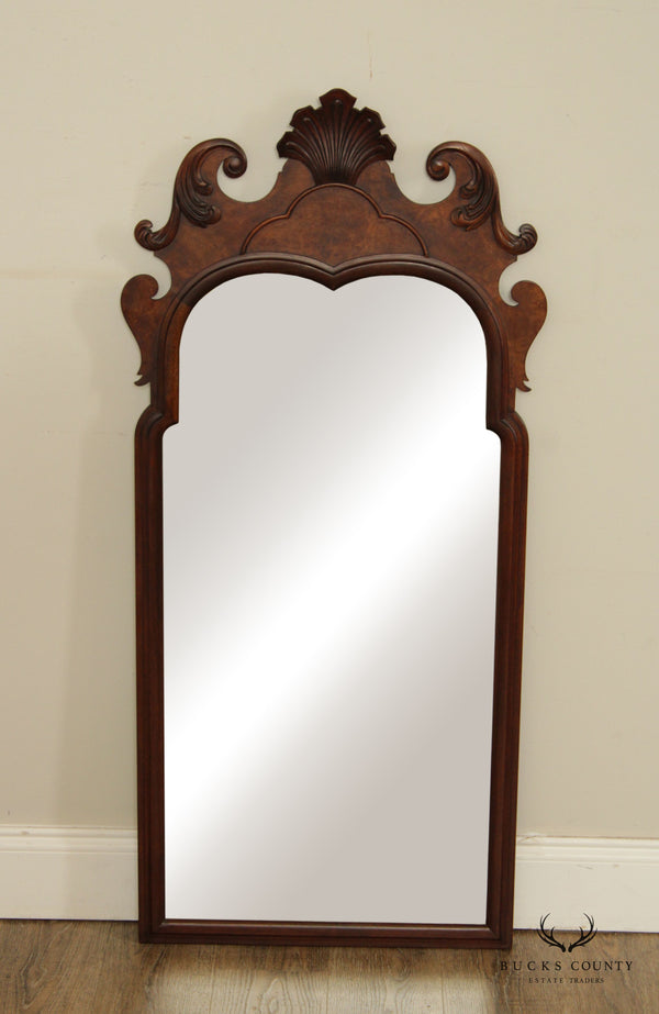 1920's Vintage Queen Anne Style Burl  Walnut Carved Wall Mirror