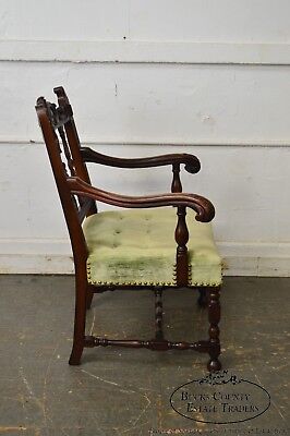 1920s Jacobean Style Solid Mahogany Carved Arm Chair (possibly Kittinger)