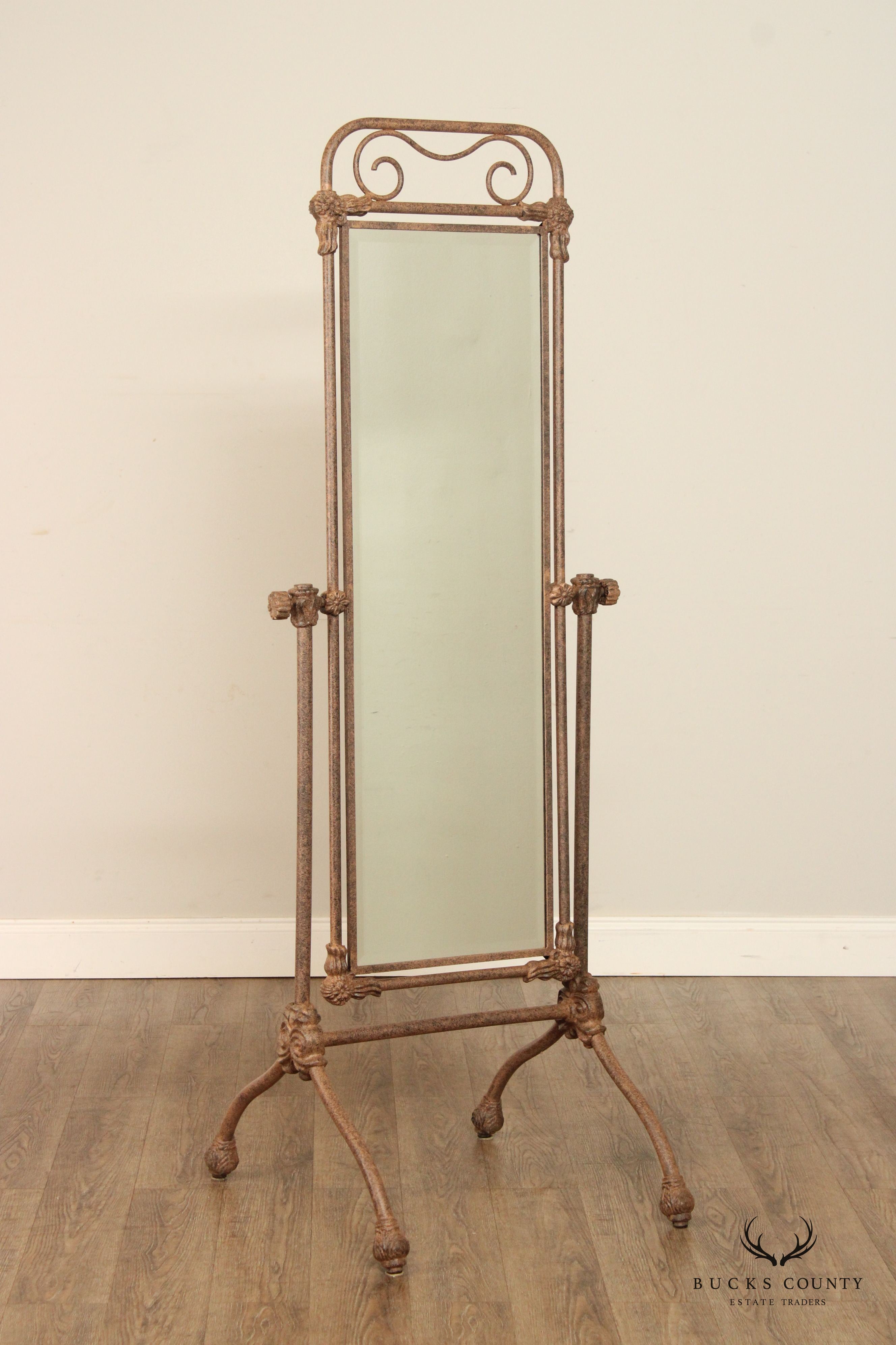 Victorian Style Cast Metal Cheval Floor Dressing Mirror