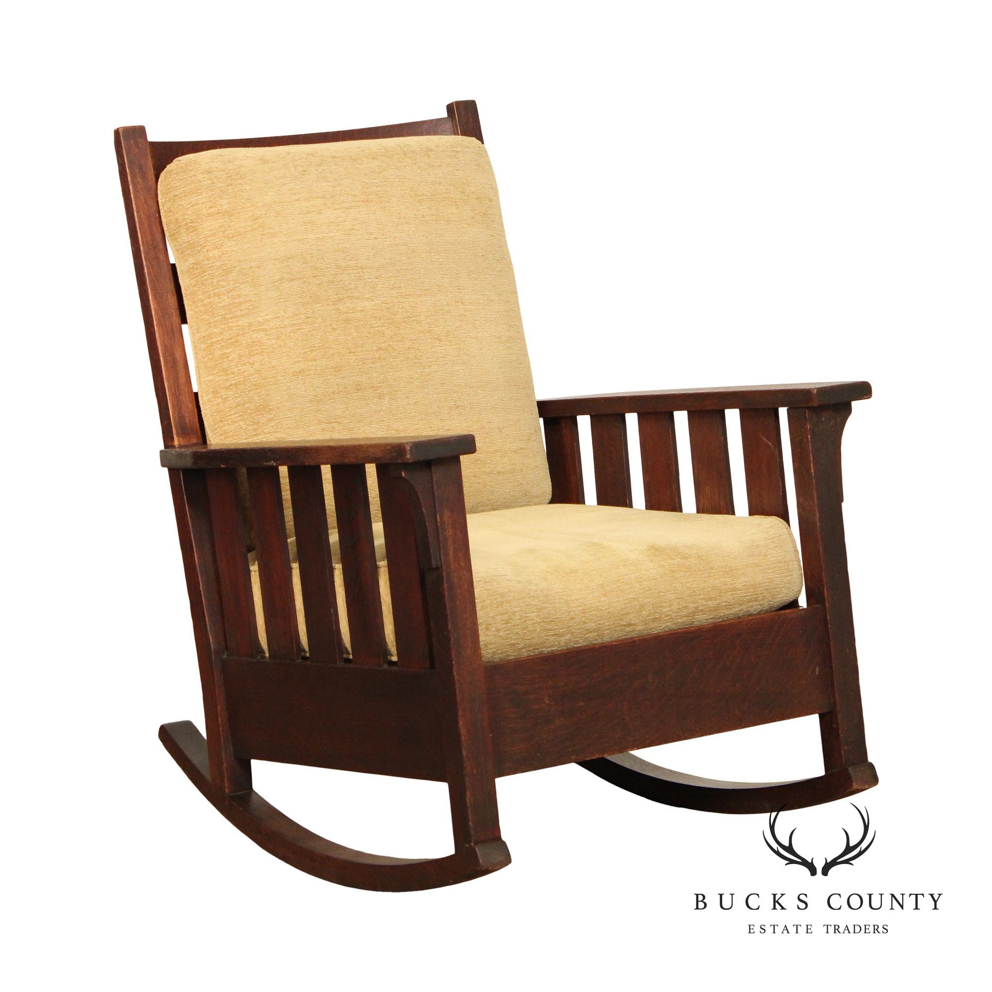 Gustav Stickley Antique Mission Oak Slatted Rocking Chair