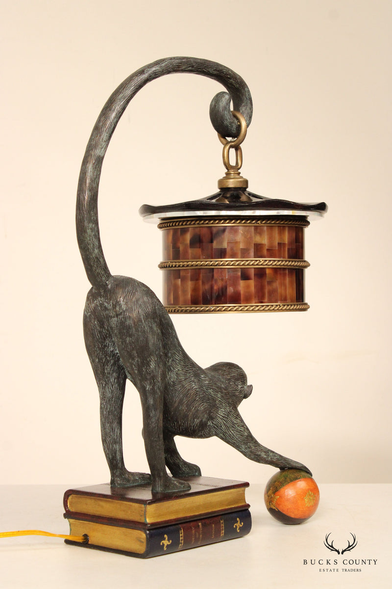 Maitland Smith Regency Style Bronze Monkey Lamp