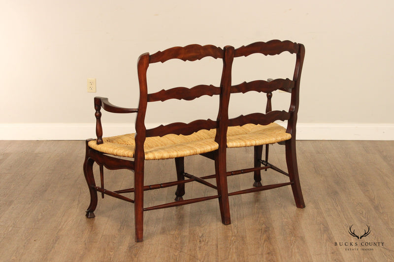 French Country Style Ladderback Rush Seat Settee