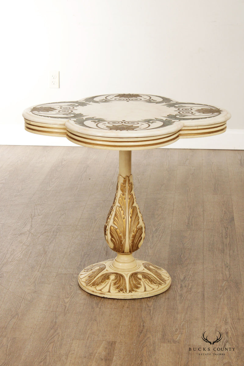 Italian Florentine Style Marble Top Pedestal Occasional Table
