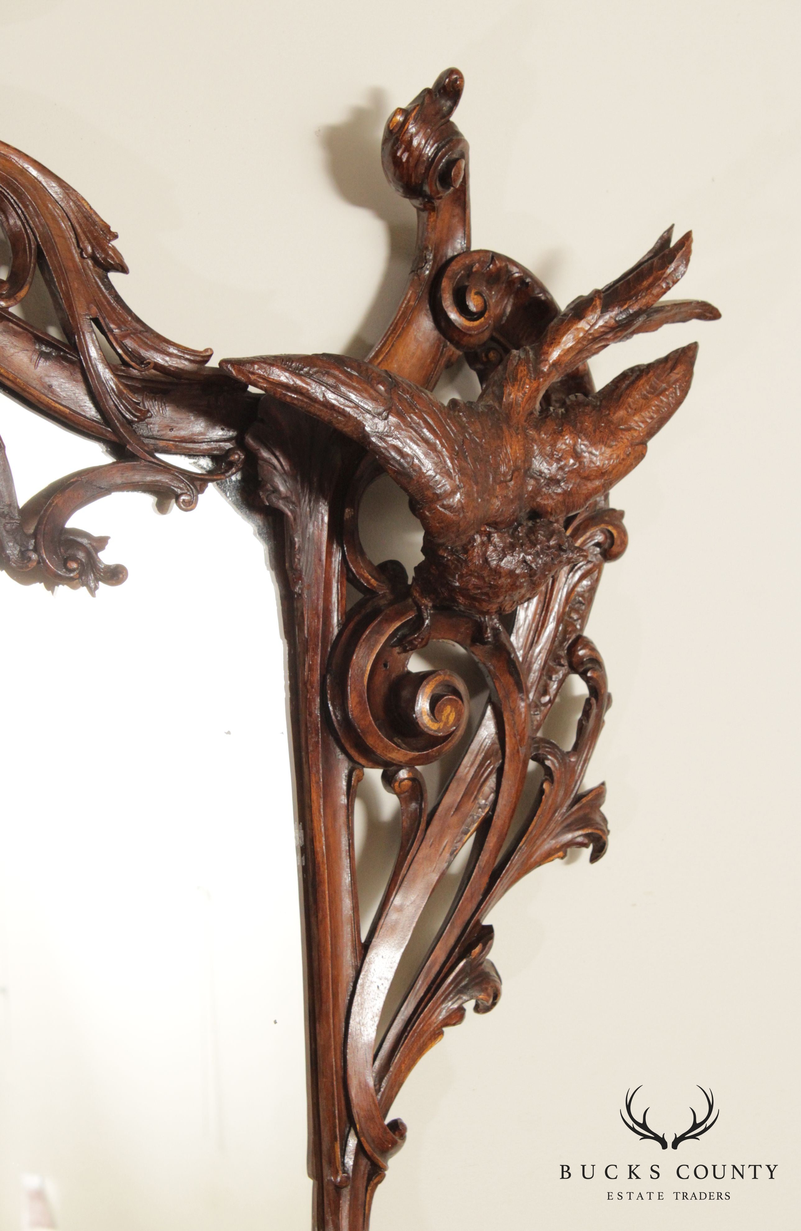 Antique French Renaissance Revival Carved Walnut Hall Mirror