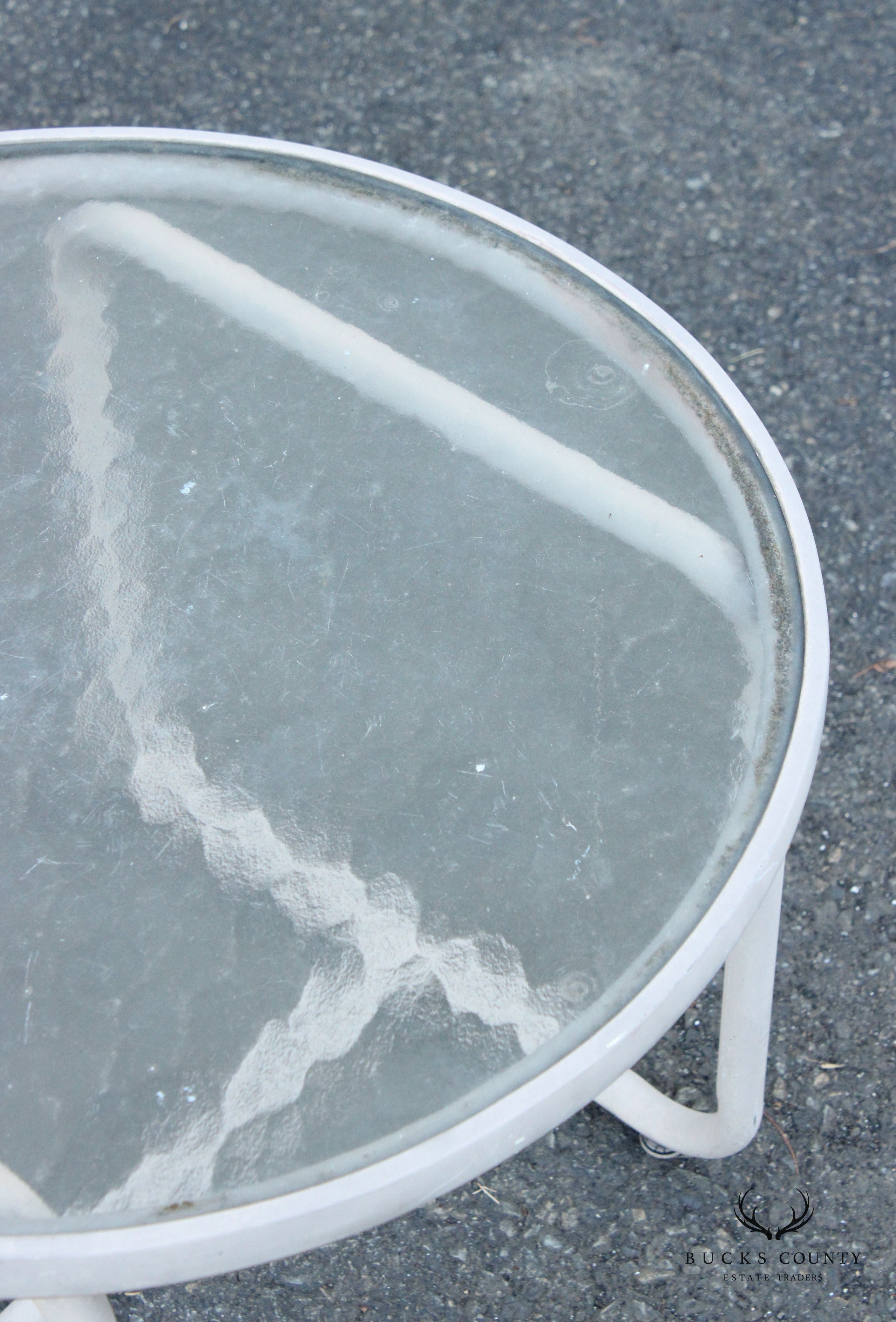 Mid Century Modern Round Glass Top Patio Accent Table