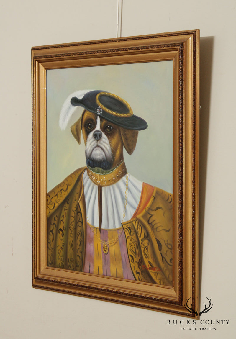 English Noble Dog Portrait Original Painting, Signed