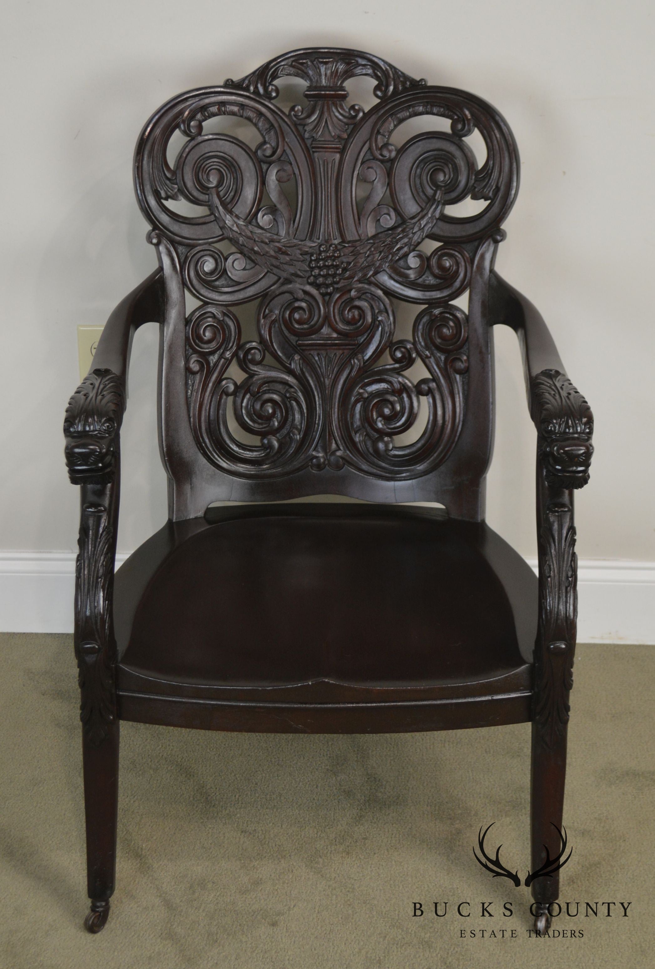 Antique 19th Century Renaissance Carved Mahogany Arm Chair