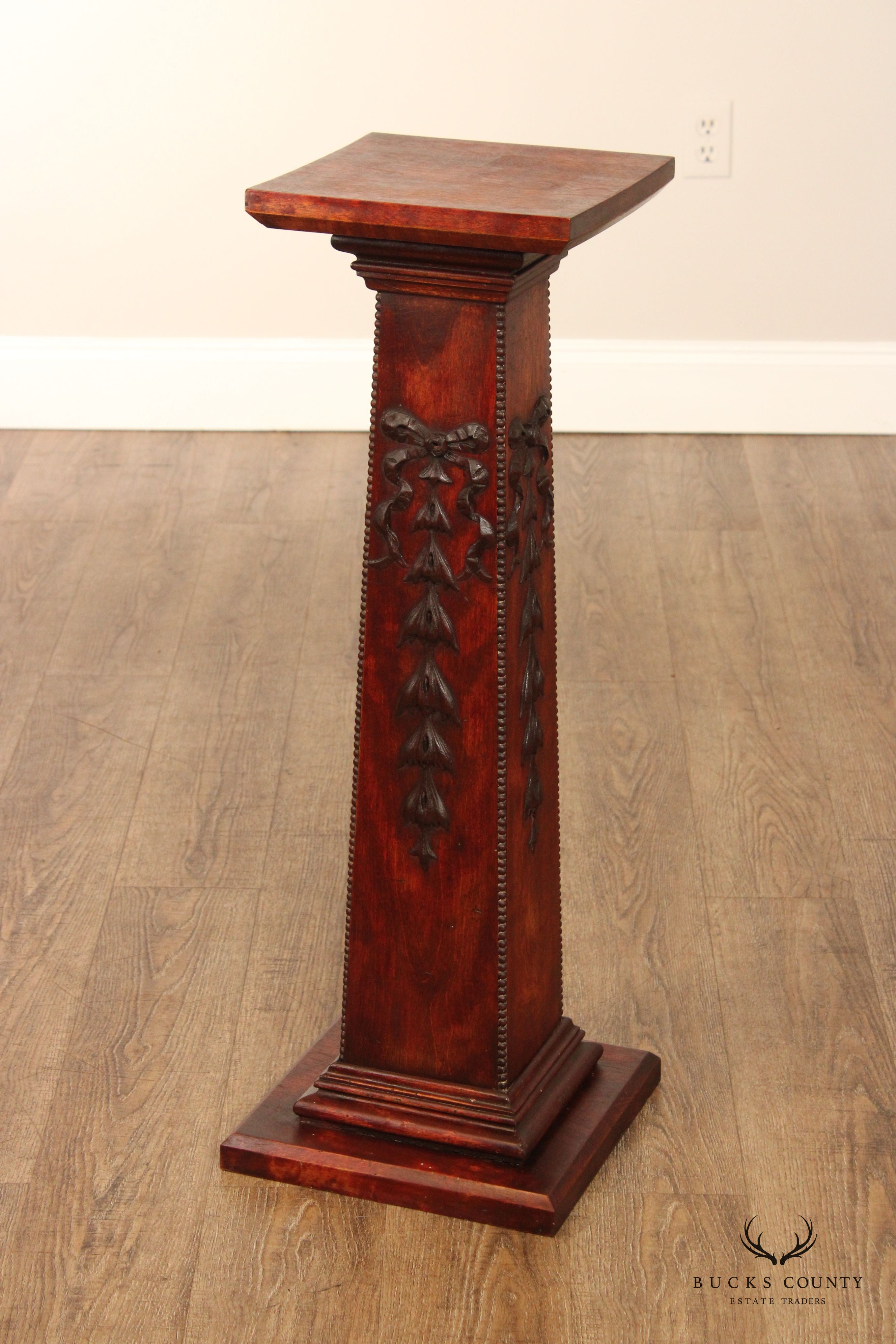 Edwardian Antique Carved Pedestal Plant Stand