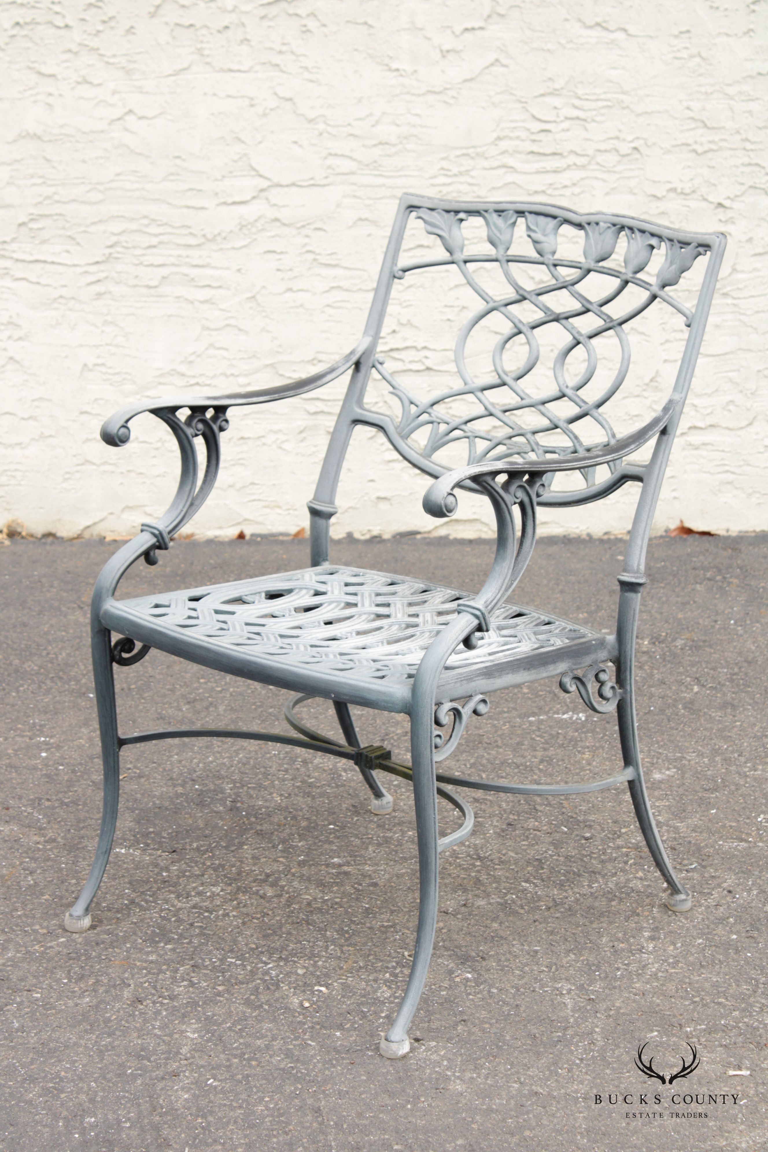 Vintage Set Six Cast Aluminum Outdoor Dining Arm Chairs