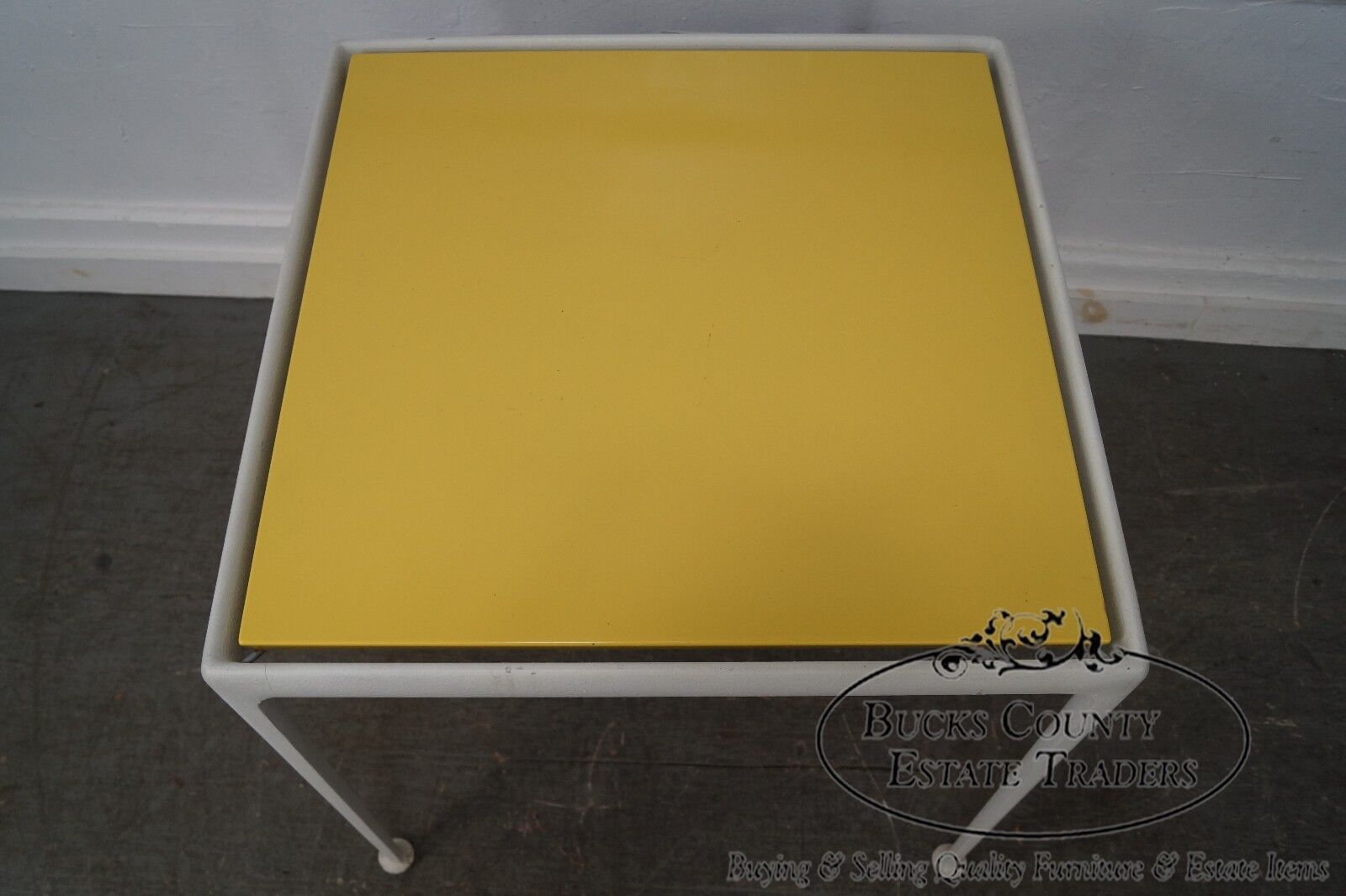 Richard Schultz Knoll Vintage Yellow Enameled Metal Top White Dining Table