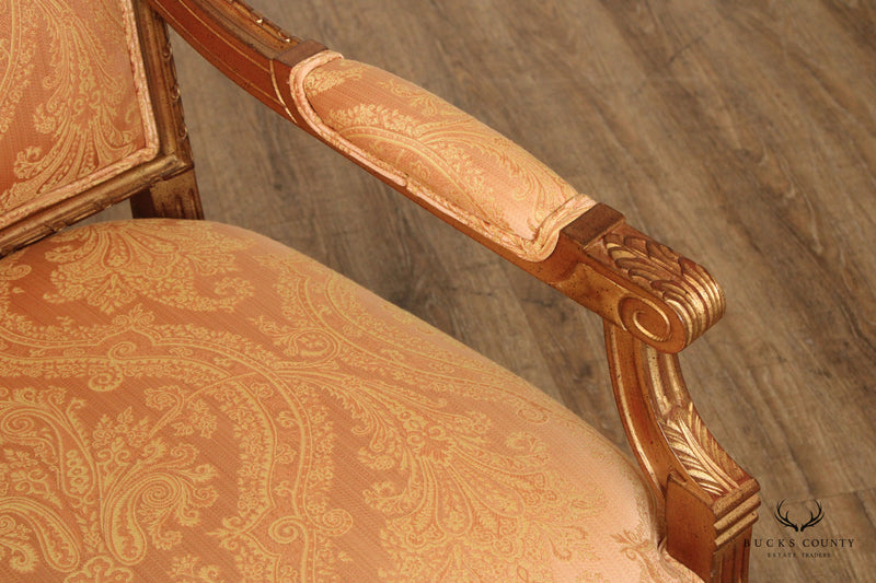 Lambert Furniture French Louis XVI Style Pair of Partial Gilt Fauteuil Armchairs