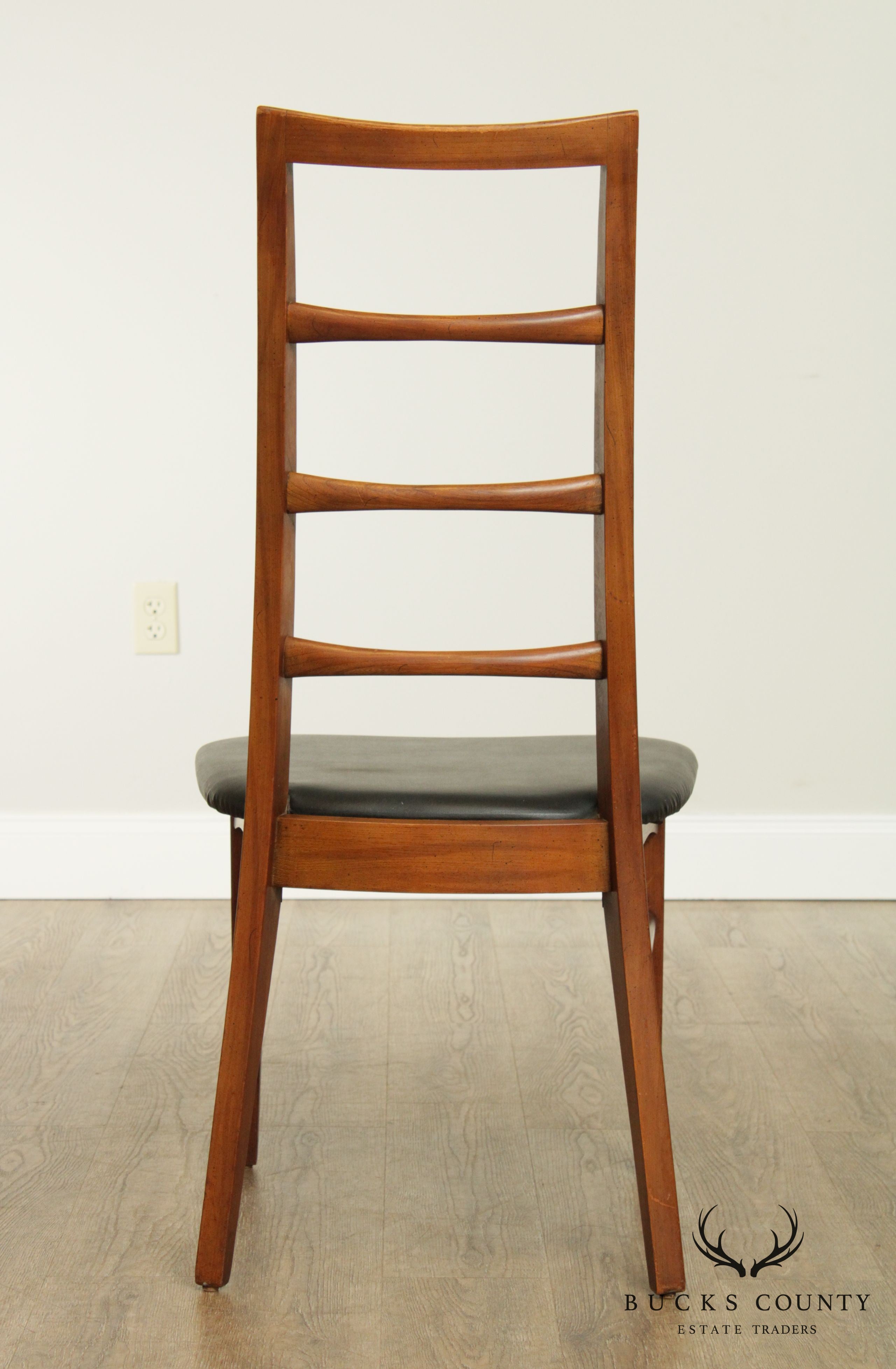 Mid Century Modern Vintage Walnut Ladder Back Side Chair