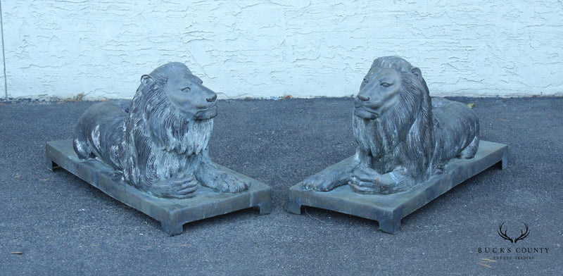 Vintage Pair Of Outdoor Bronze Guardian Lion Statues