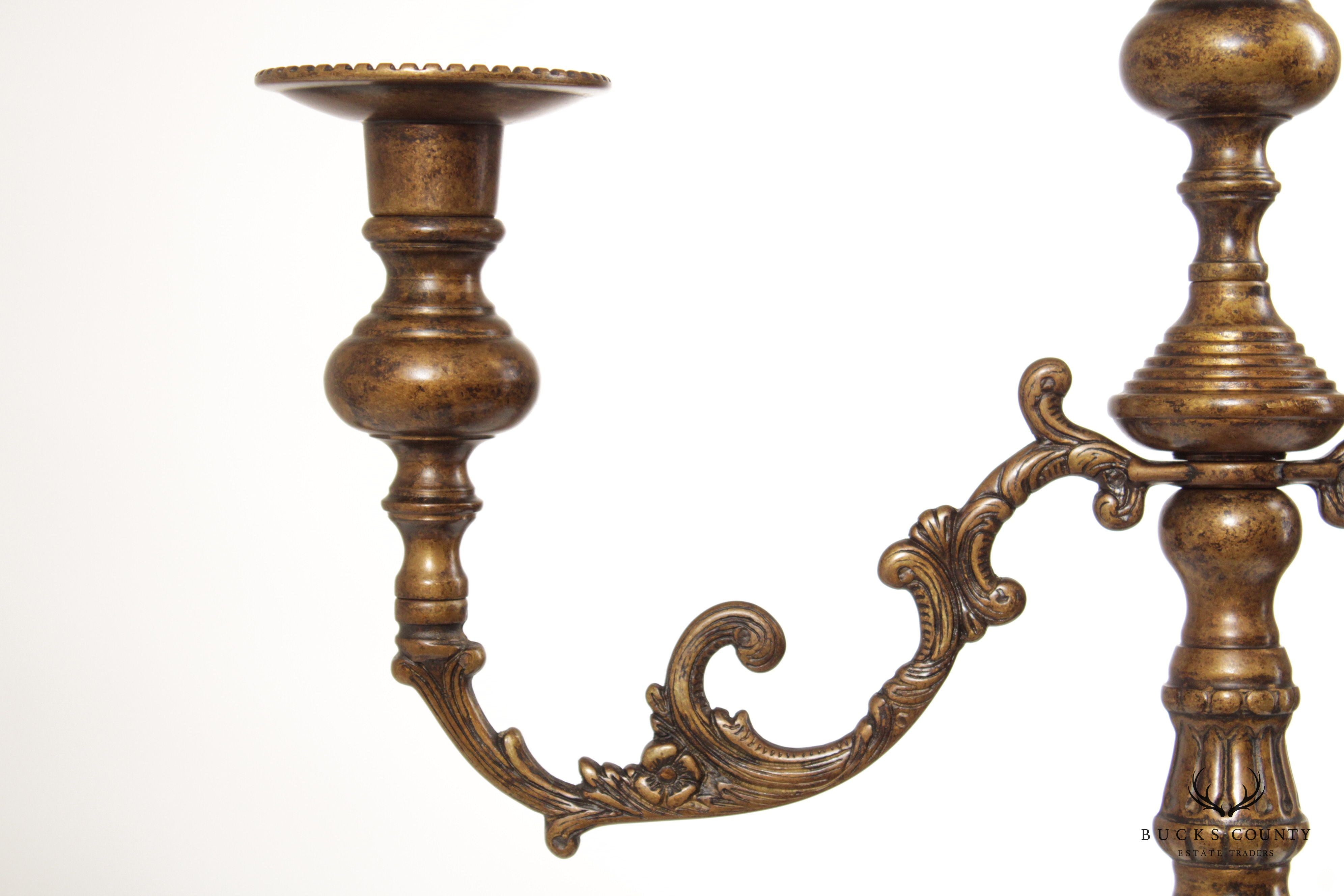 Victorian Style Pair of Bronze Three-Light Candelabra