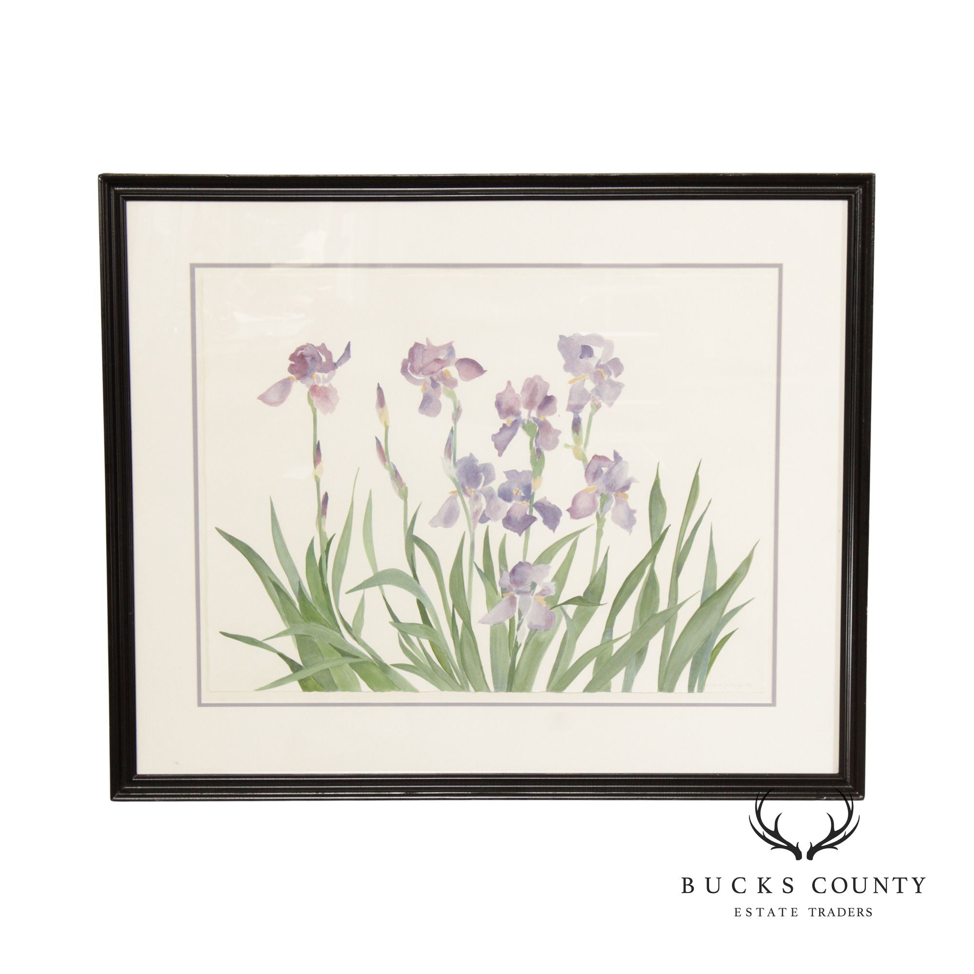 Susan Headley Van Campen 1980s 'Iris' Watercolor Painting, Custom Framed