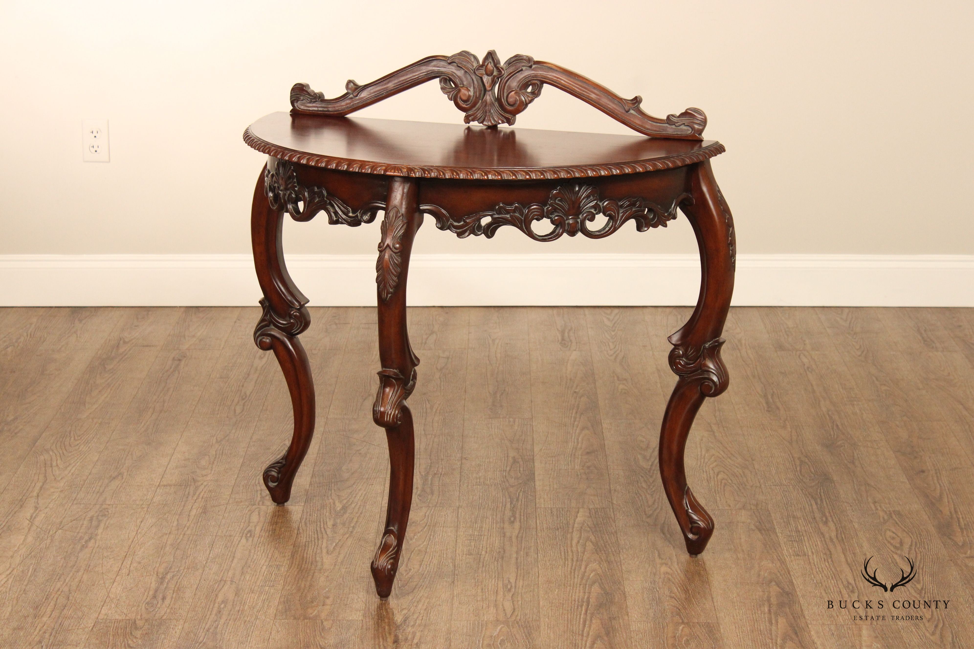 Italian Rococo Style Carved Mahogany Demilune Console Table