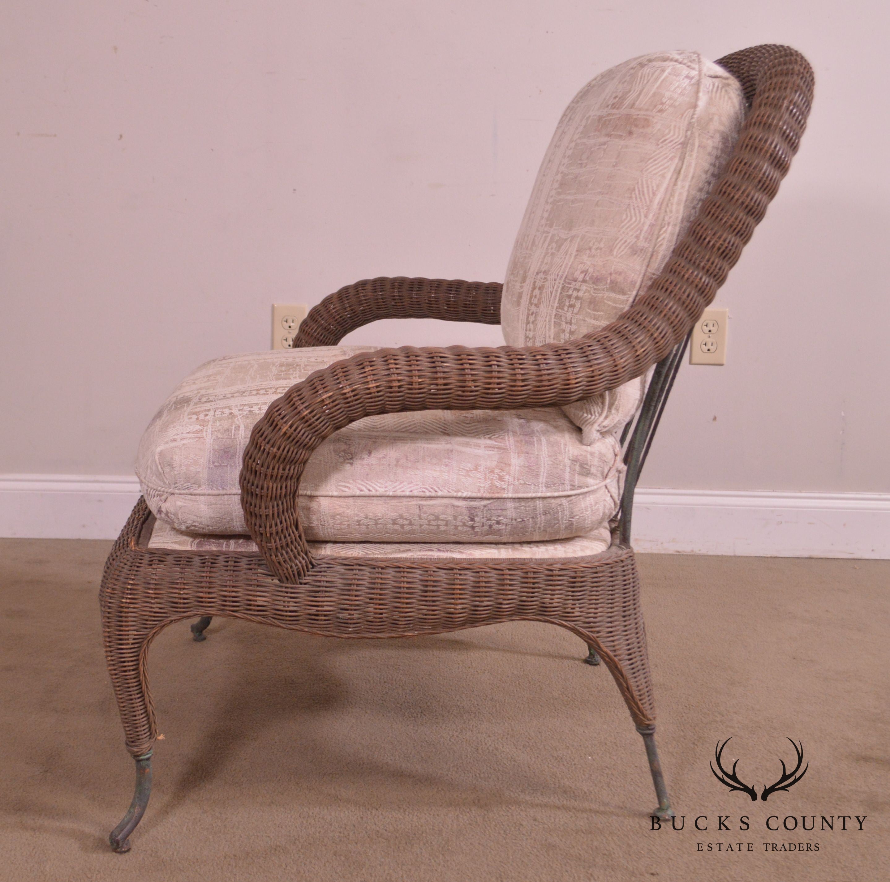 Century Hand Crafted Wicker Victorian Style Wrought Iron Lounge Chair