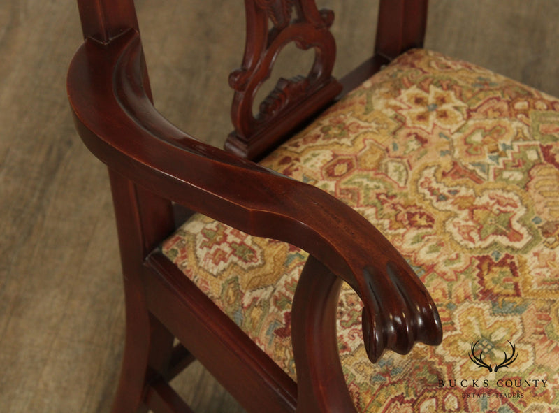 Chippendale Style Solid Mahogany Quality Pair Armchairs