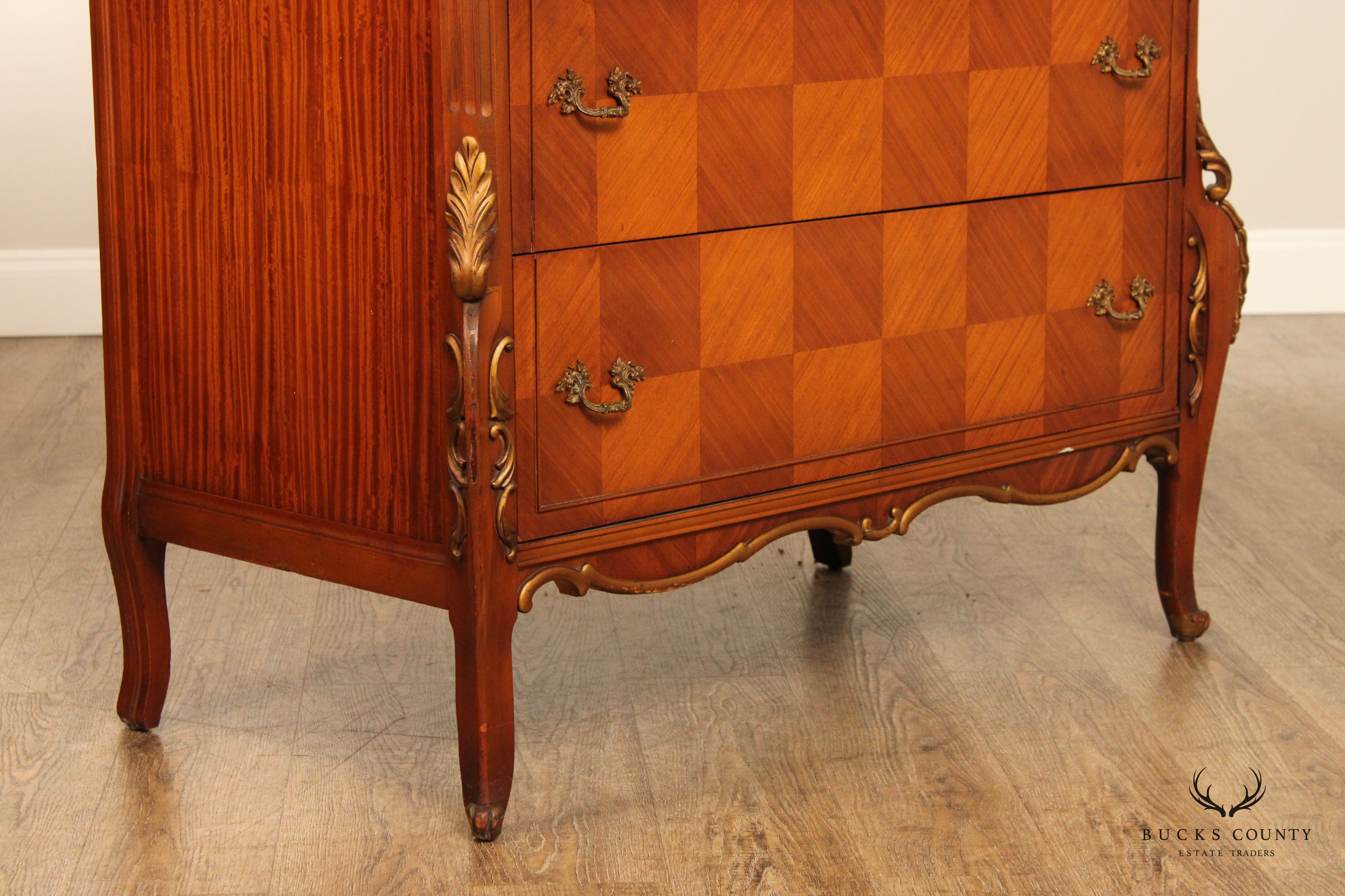 1930's French Louis XV Style Satinwood Parquetry High Chest