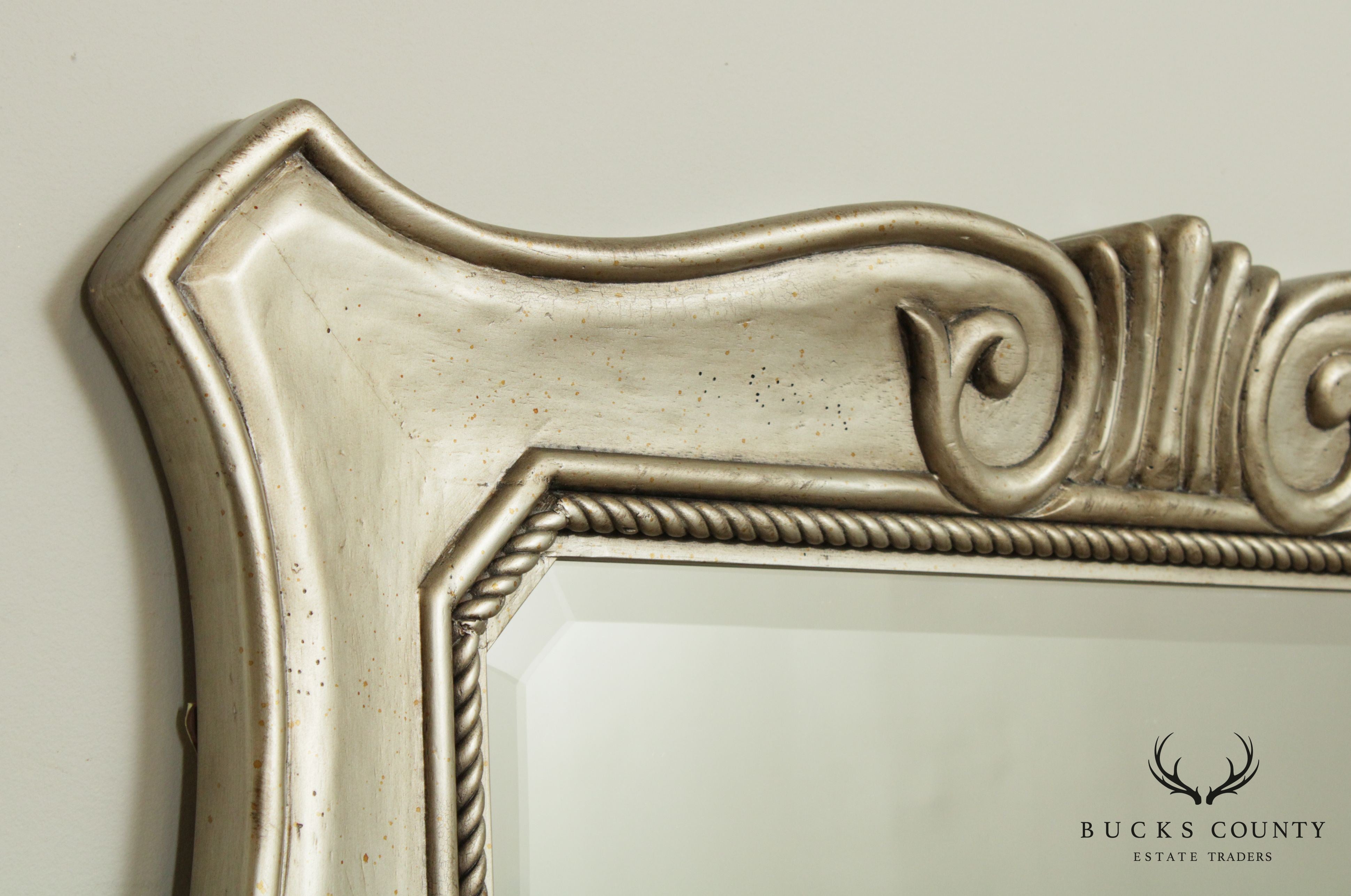 Hollywood Regency Silver Gilt Carved Wood Frame Mirror