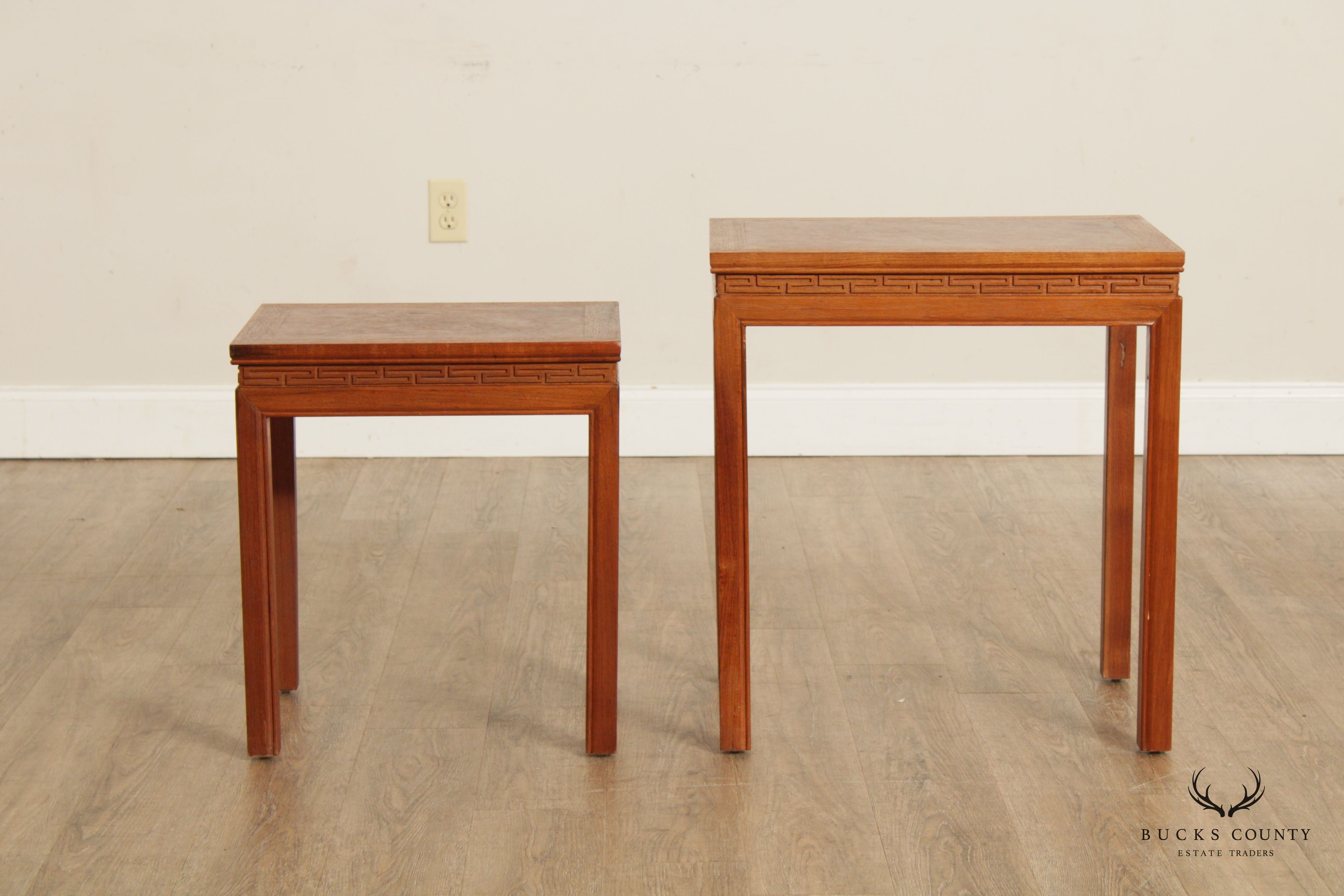 Mid Century Asian Burlwood Top Nesting Tables