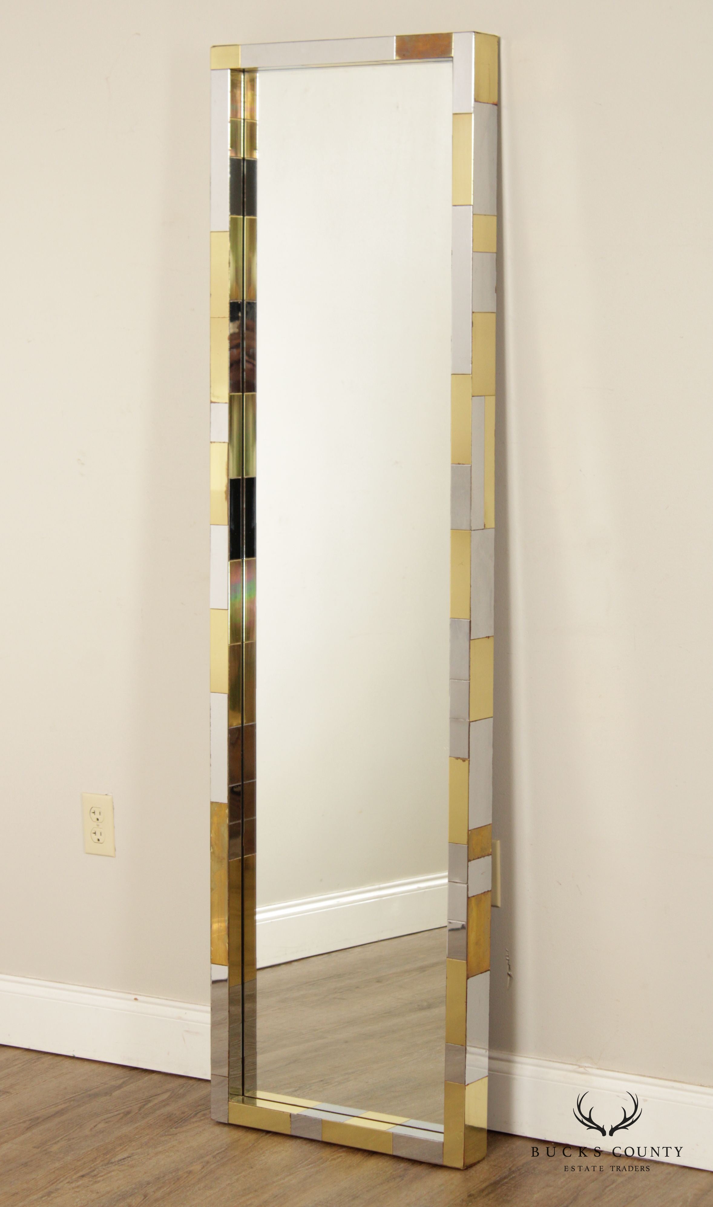 Paul Evans 'Cityscape' Brass and Chrome Full Length Mirror