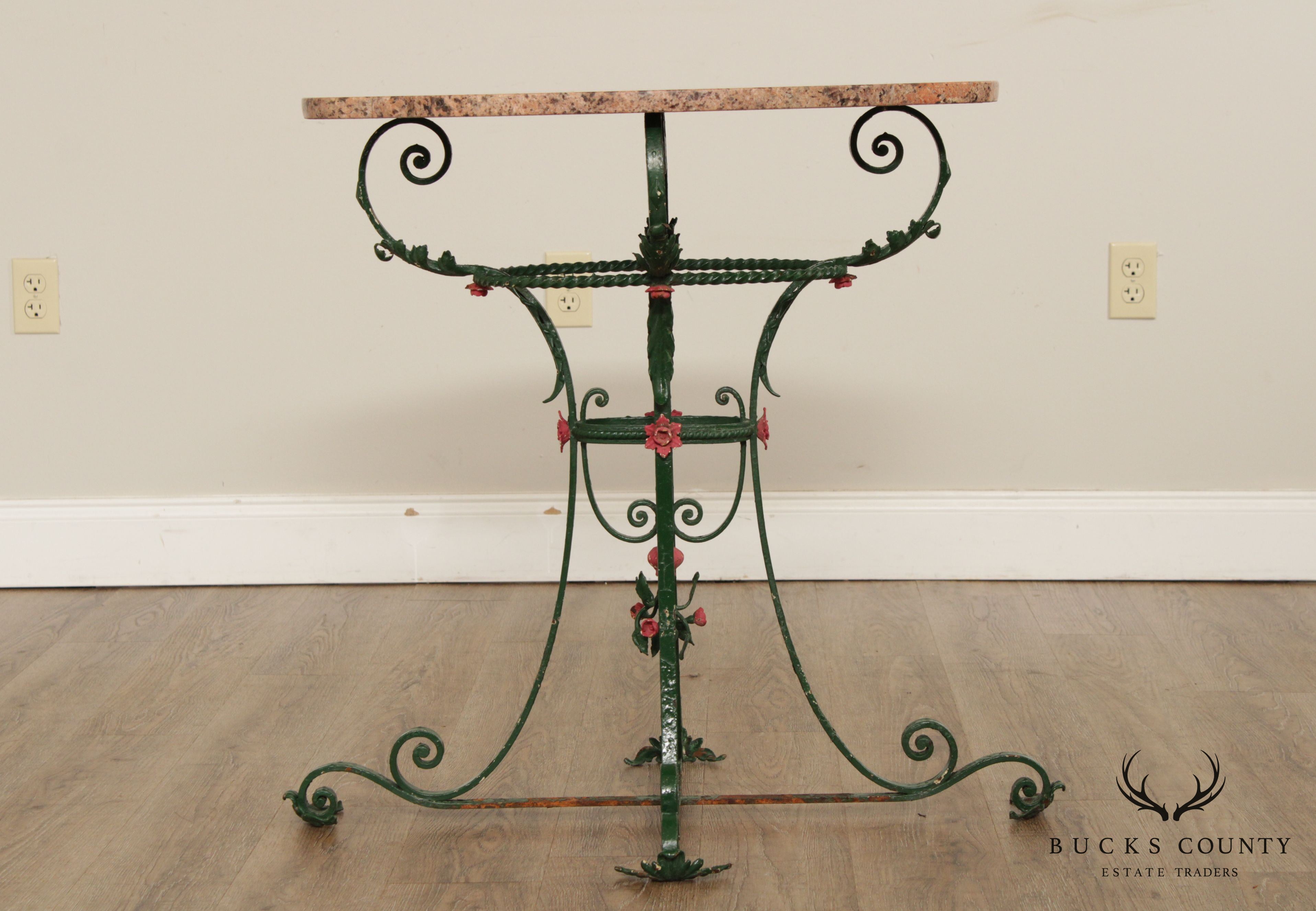 Vintage Wrought Iron Granite Top Garden Table