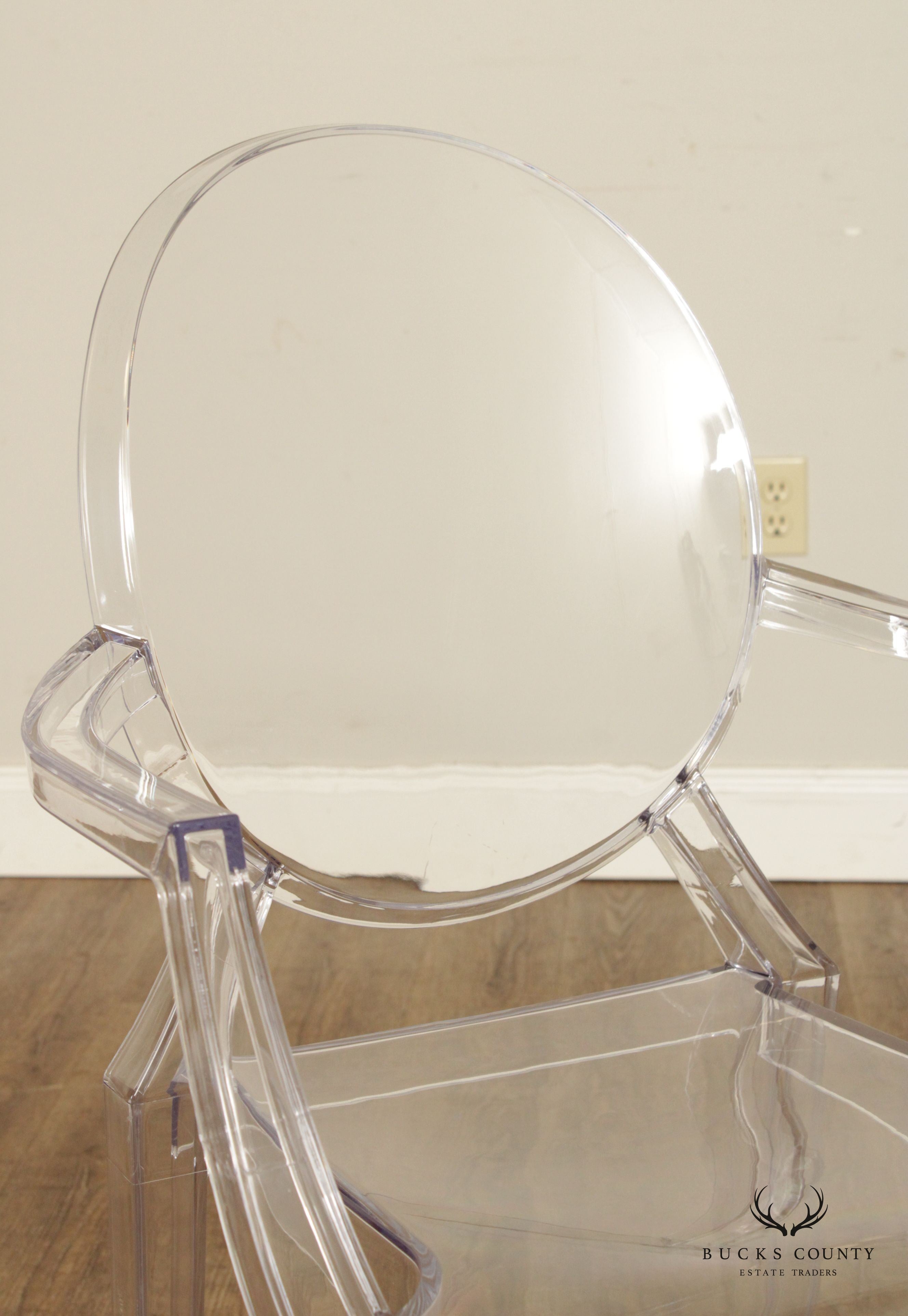 Modern Style Pair Ghost Lucite Arm Chairs