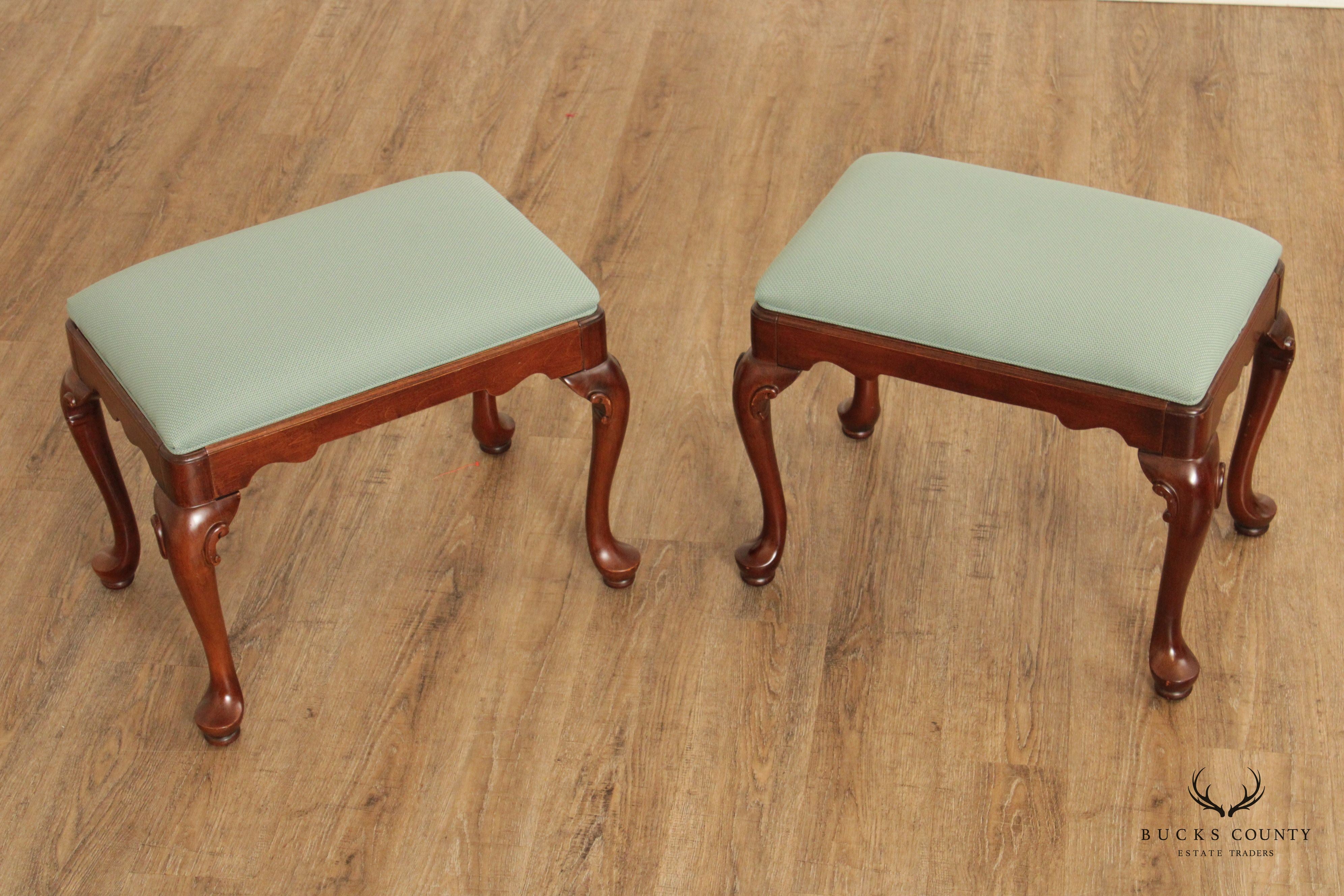 Ethan Allen Queen Anne Style Pair Cherry Stools