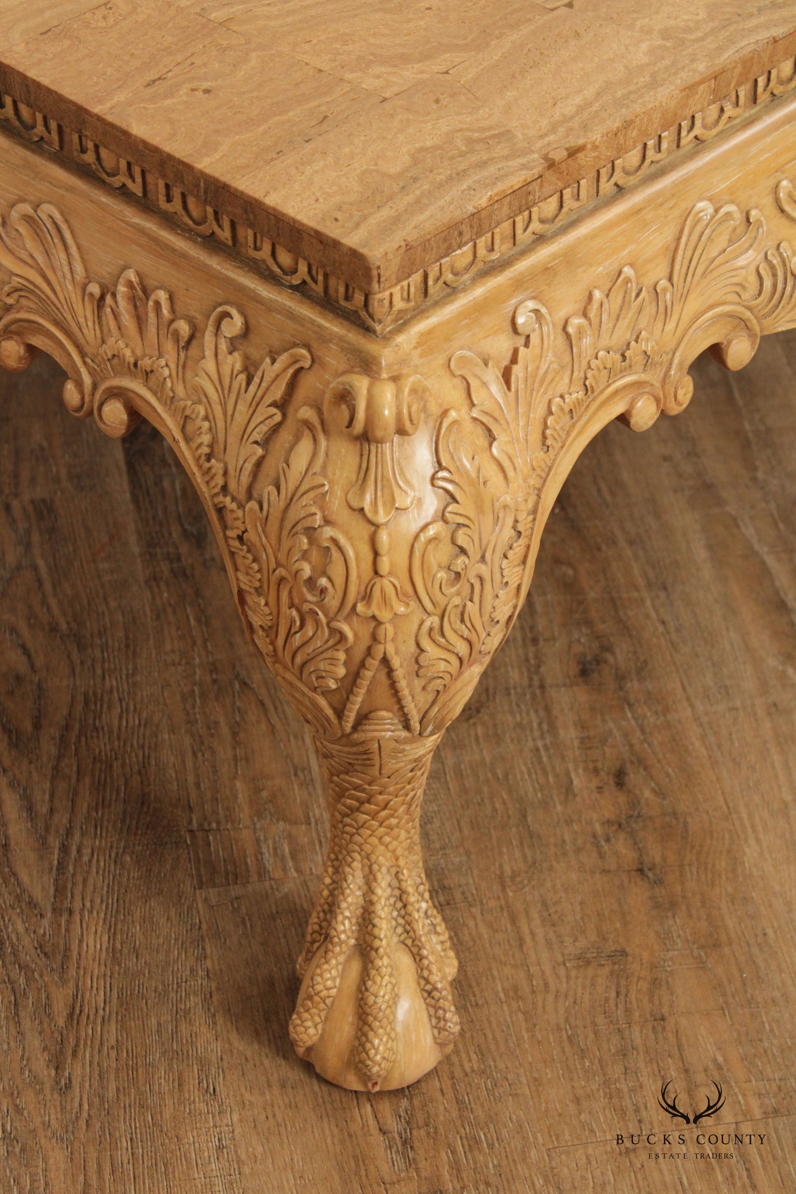 Maitland Smith Ornate Carved Square Coffee Table