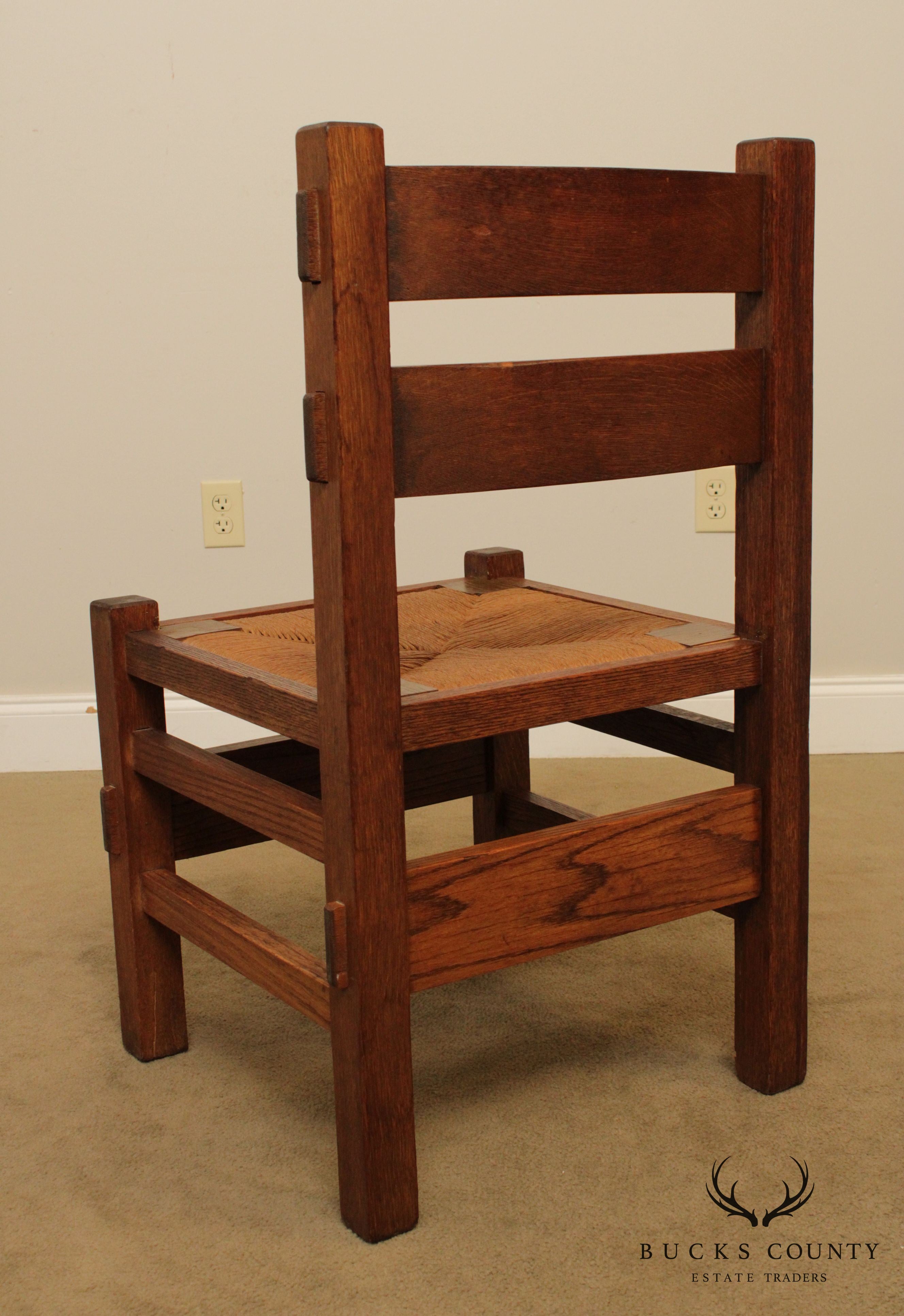 Antique Mission Oak Arts & Crafts Period Rush Seat Side Chair