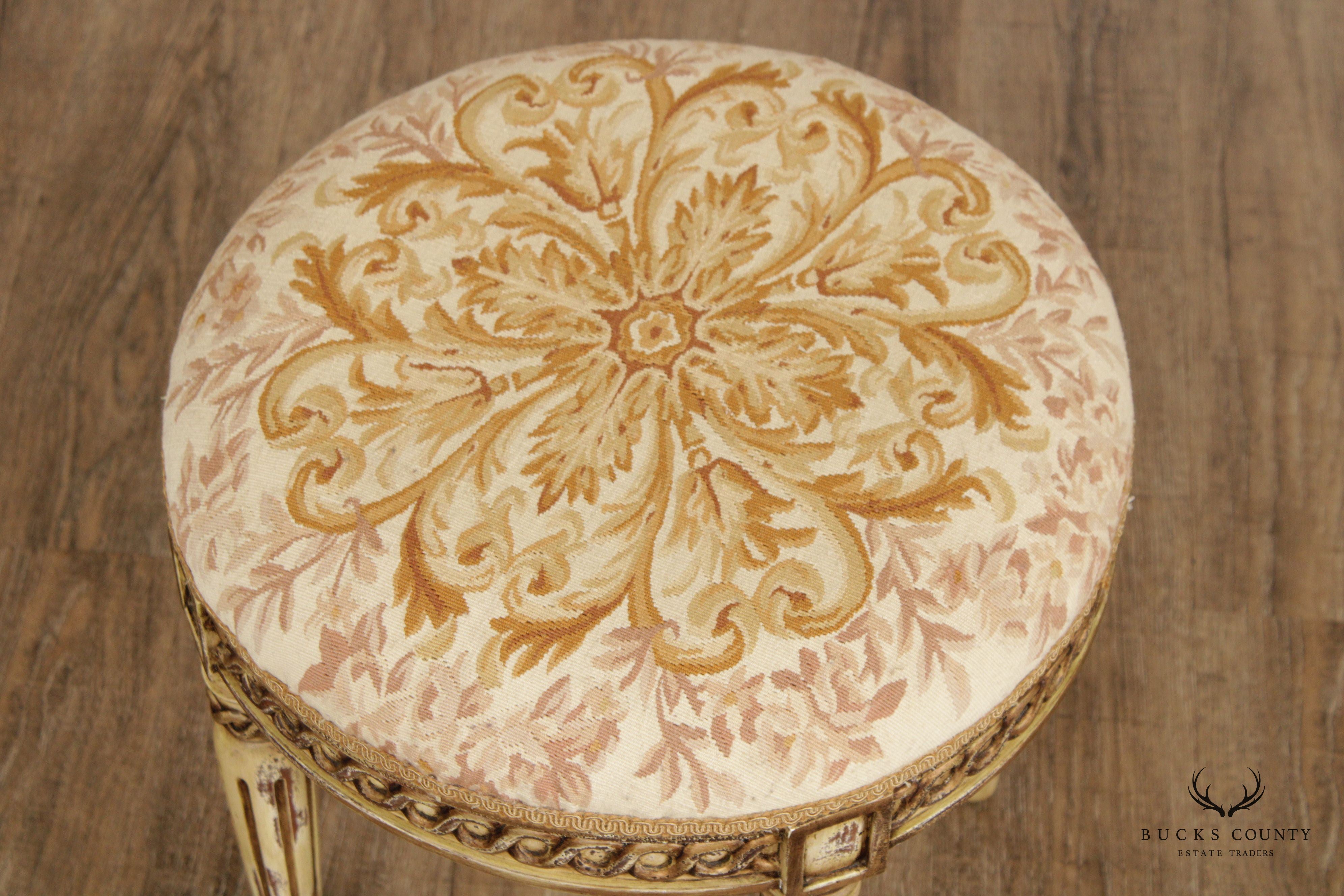 French Louis XVI Style Carved and Paint Decorated Stool