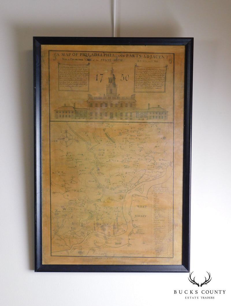 Antique 1750 Framed Map of Philadelphia and Parts Adjacent : David Lobach