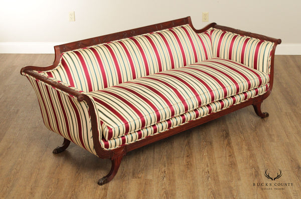 Duncan Phyfe Style Custom Upholstered Mahogany Sofa