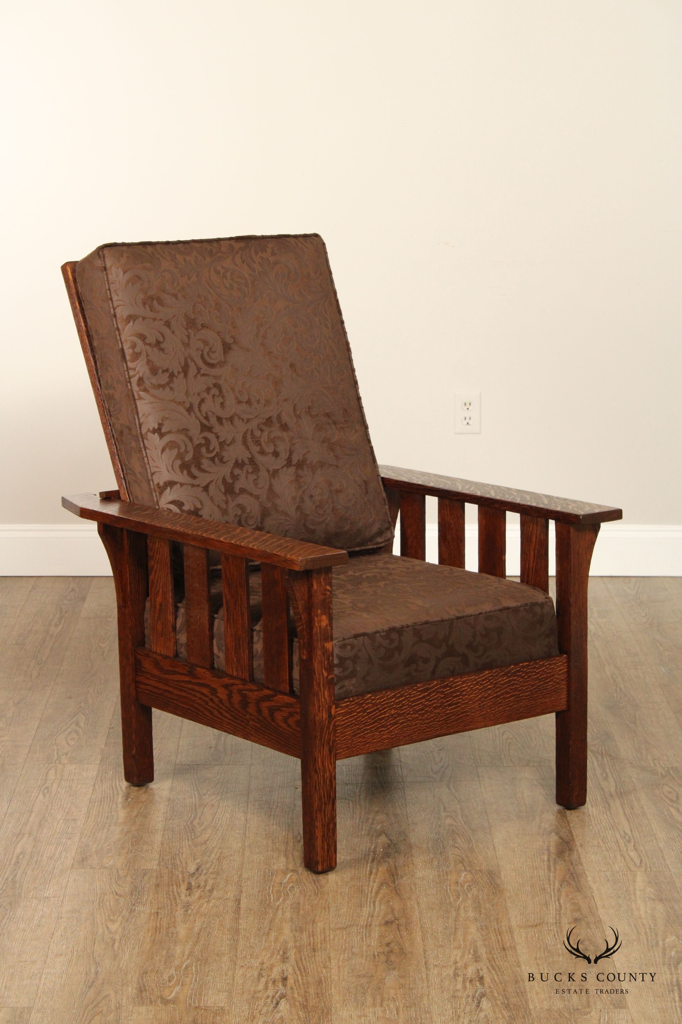 J.M. Young Antique Mission Oak Reclining Morris Chairx