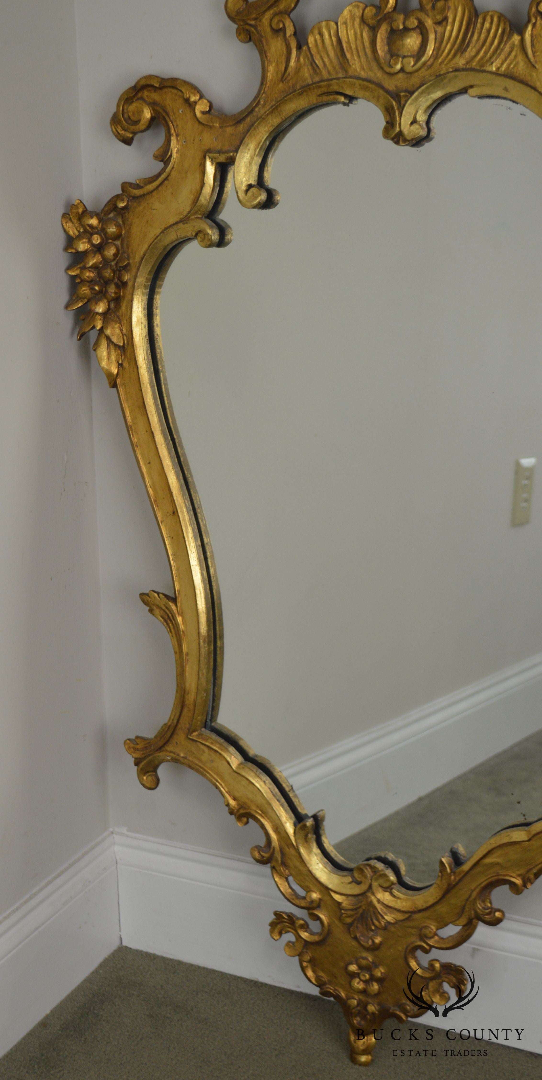 Vintage Italian Giltwood Rococo Carved Wall Mirror