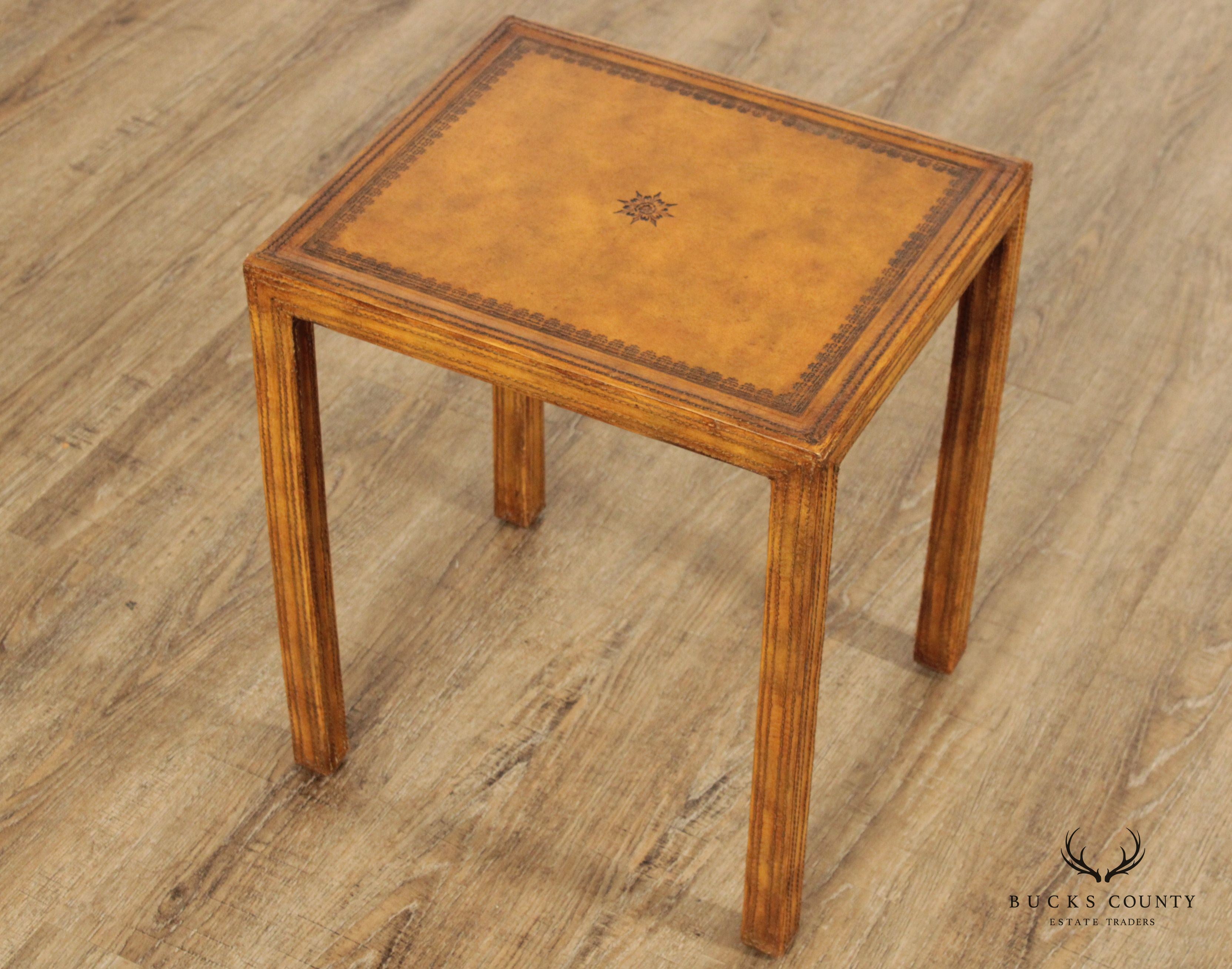 Maitland Smith Regency Style Leather Wrapped Side Table