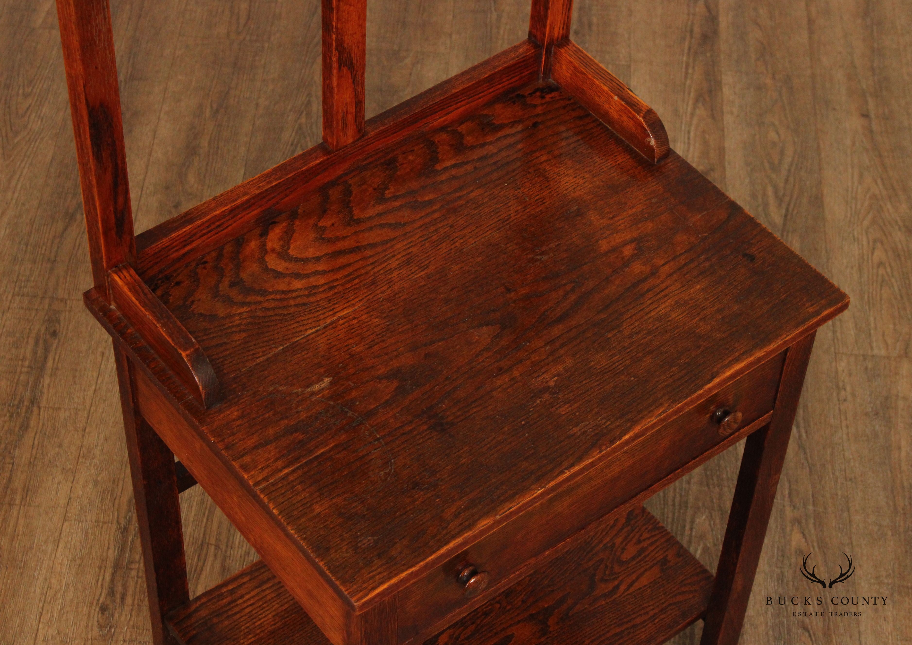 Antique Arts & Crafts Oak Shaving Stand