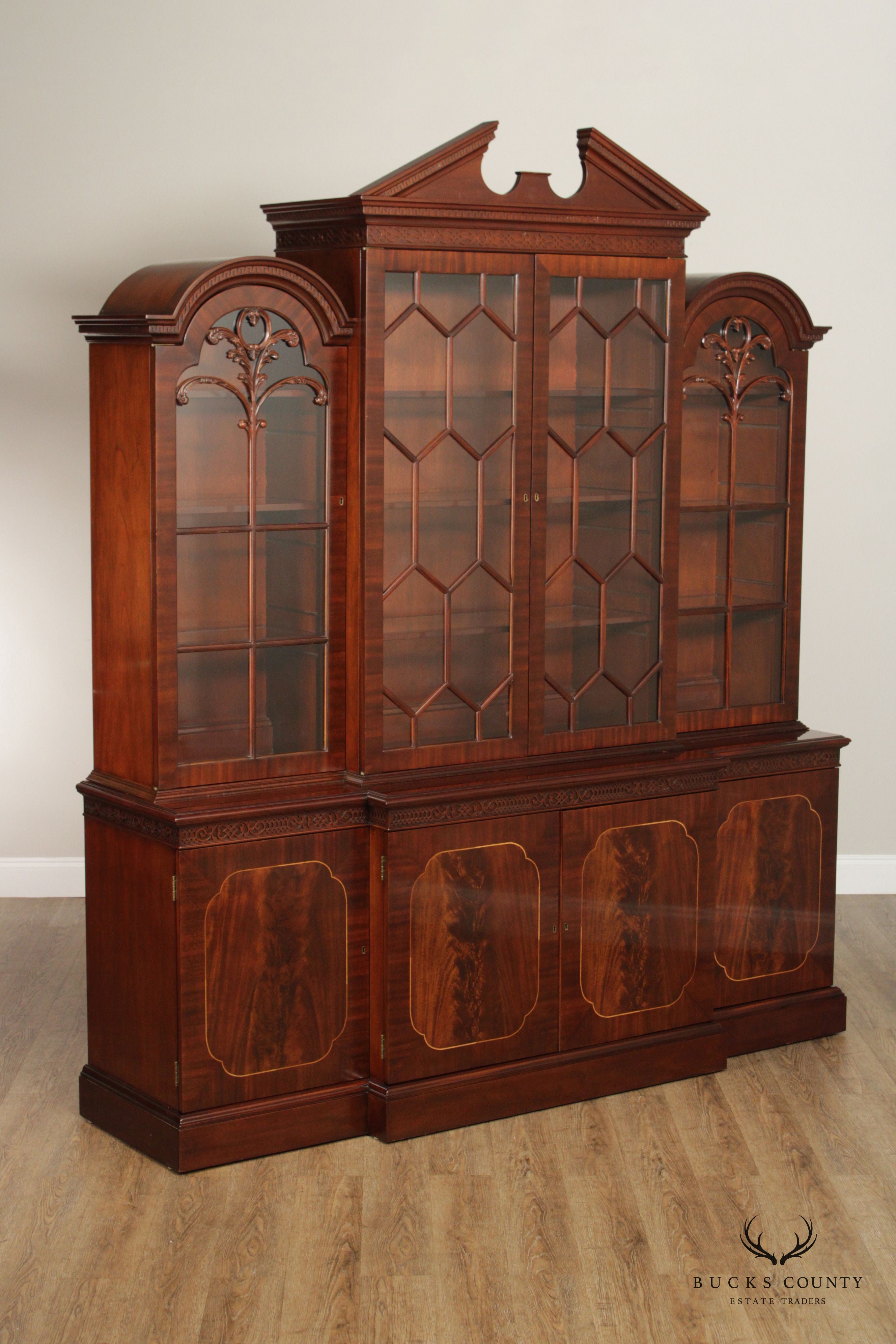 SUTTON COLLECTION CHIPPENDALE STYLE MAHOGANY BREAKFRONT BOOKCASE BY CENTURY FURNITURE