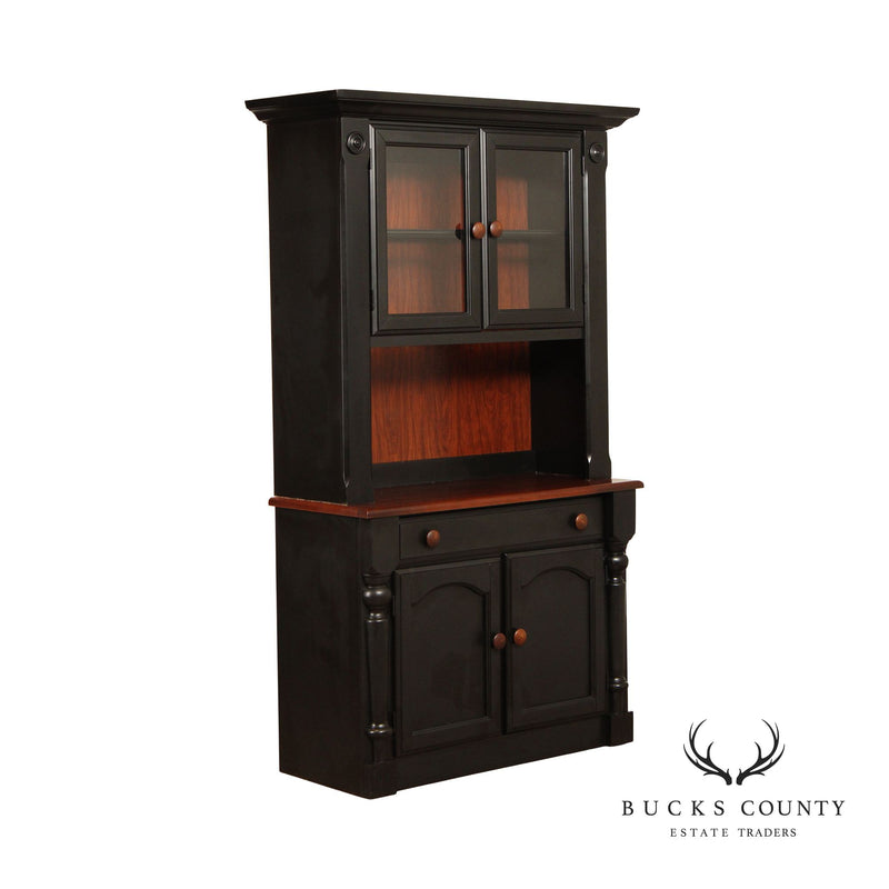 Country Living Farmhouse Style Black Painted Hutch China Cabinet