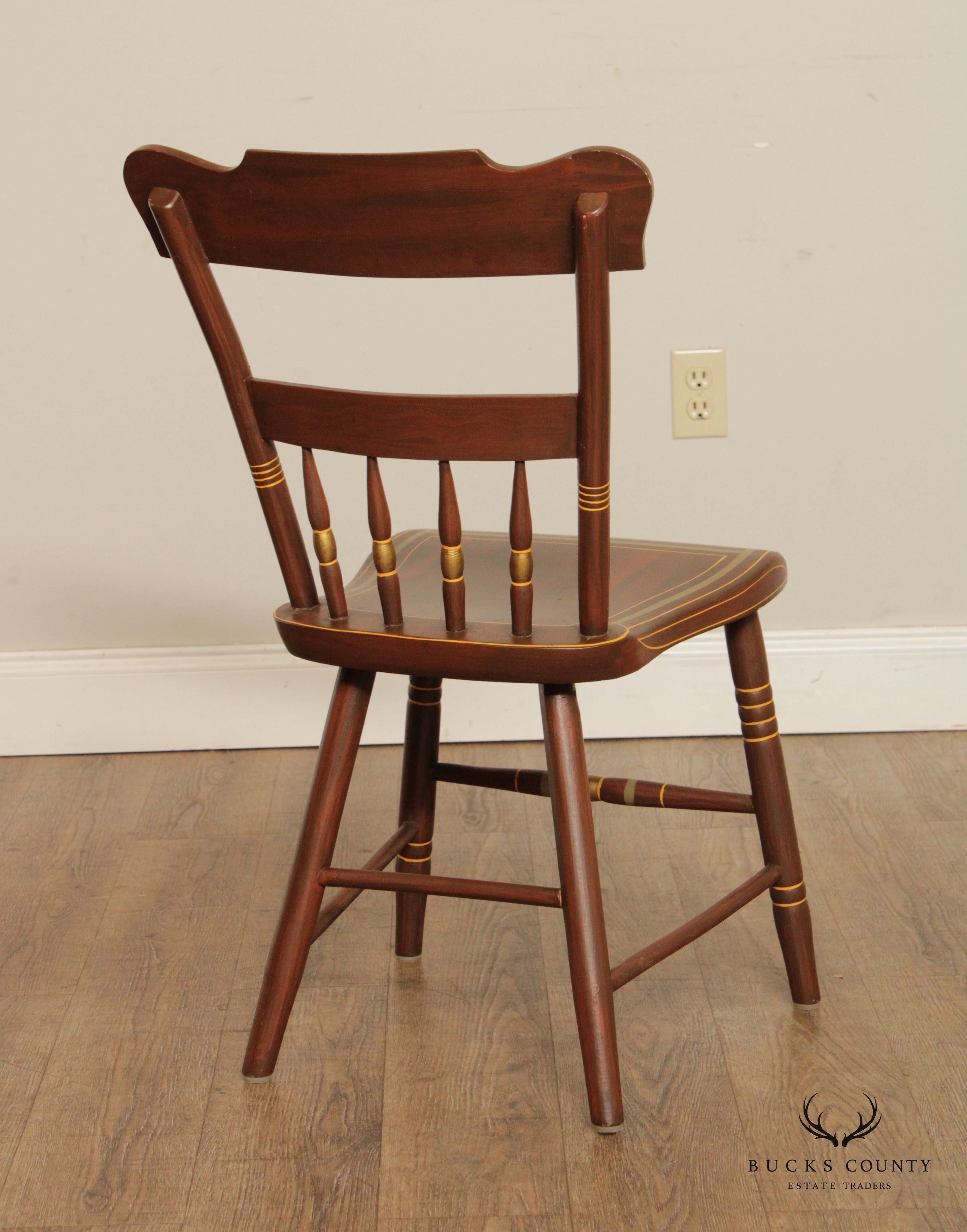 Set of Eight Grain Painted Plank Seat Dining Chairs