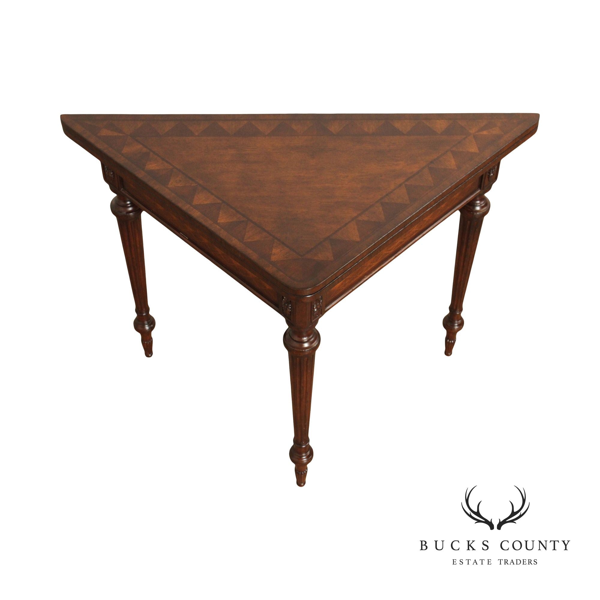 Federal Style Gate Leg Leather Top Mahogany Corner Card Table