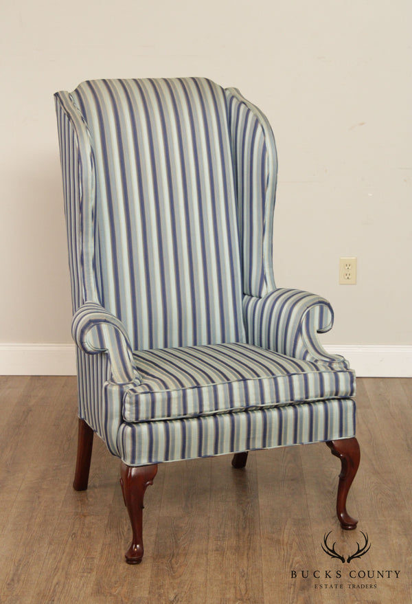 Vintage Mahogany Queen Anne Style High Back Wing Chair