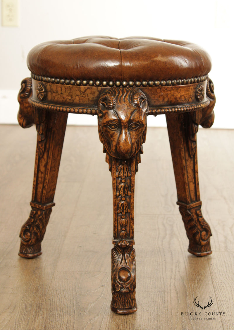 Maitland Smith Neoclassical Style Rams Head Carved Stool