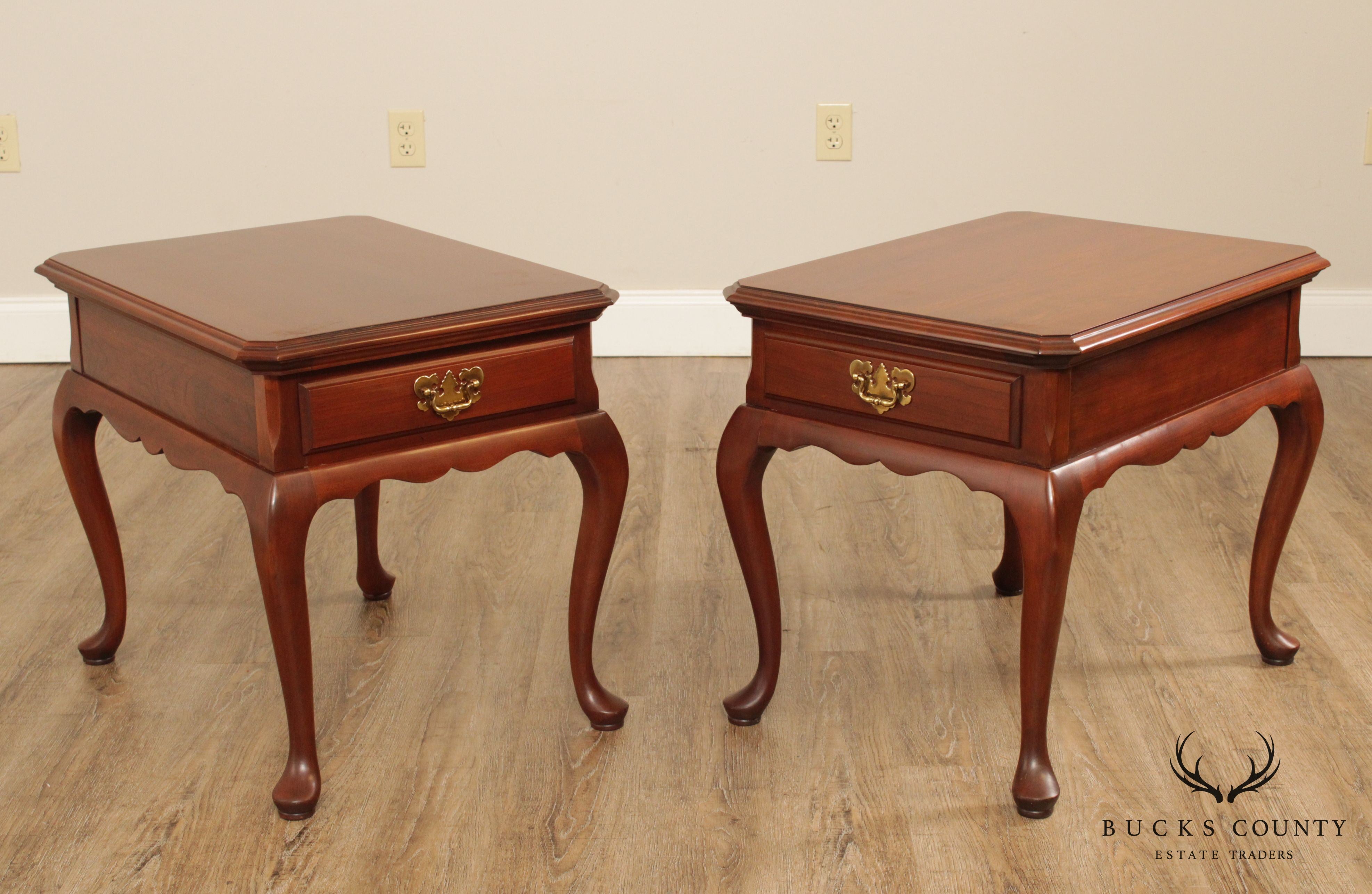 Harden Brandywine Cherry Pair Queen Anne One Drawer Side Tables