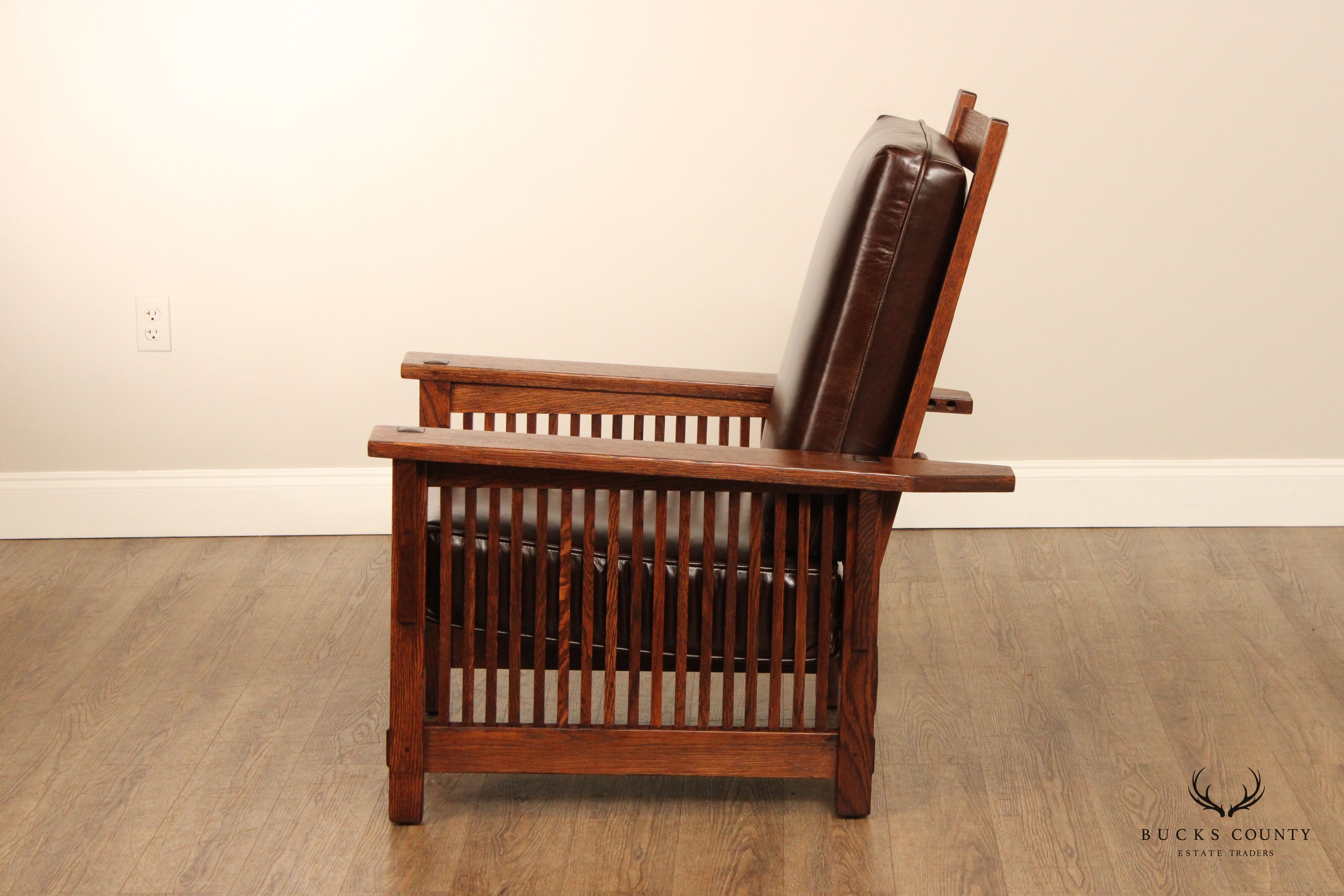 Gustav Stickley Antique Mission Oak and Leather Morris Chair