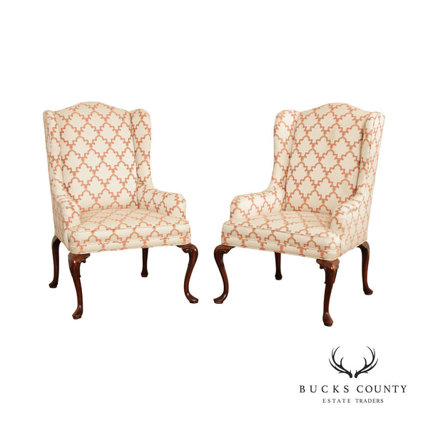 Queen Anne Style Pair Custom Upholstered Host Armchairs