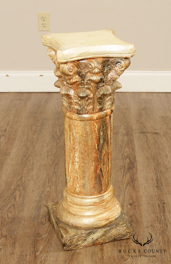 Neoclassical Faux Marble Painted Corinthian Column Pedestal