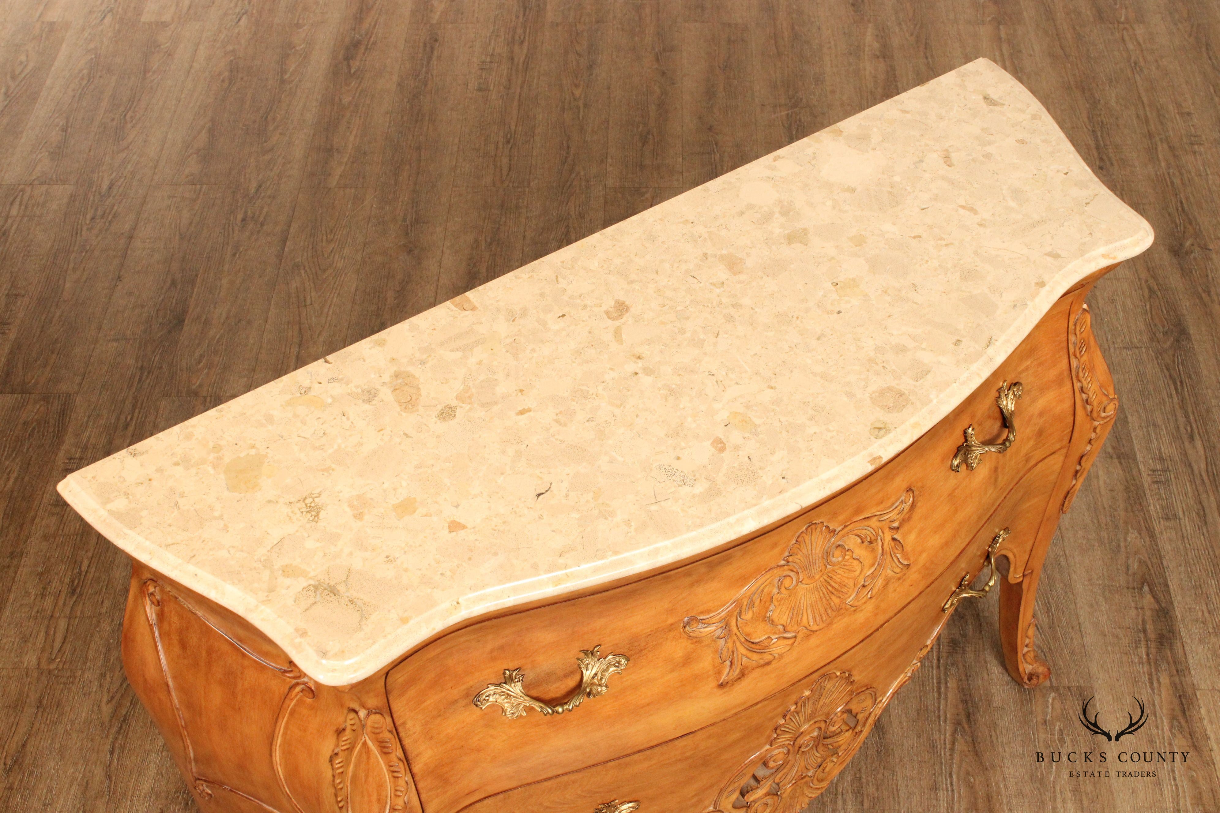 Italian Louis XV Style Marble Top Bombe Commode Chest