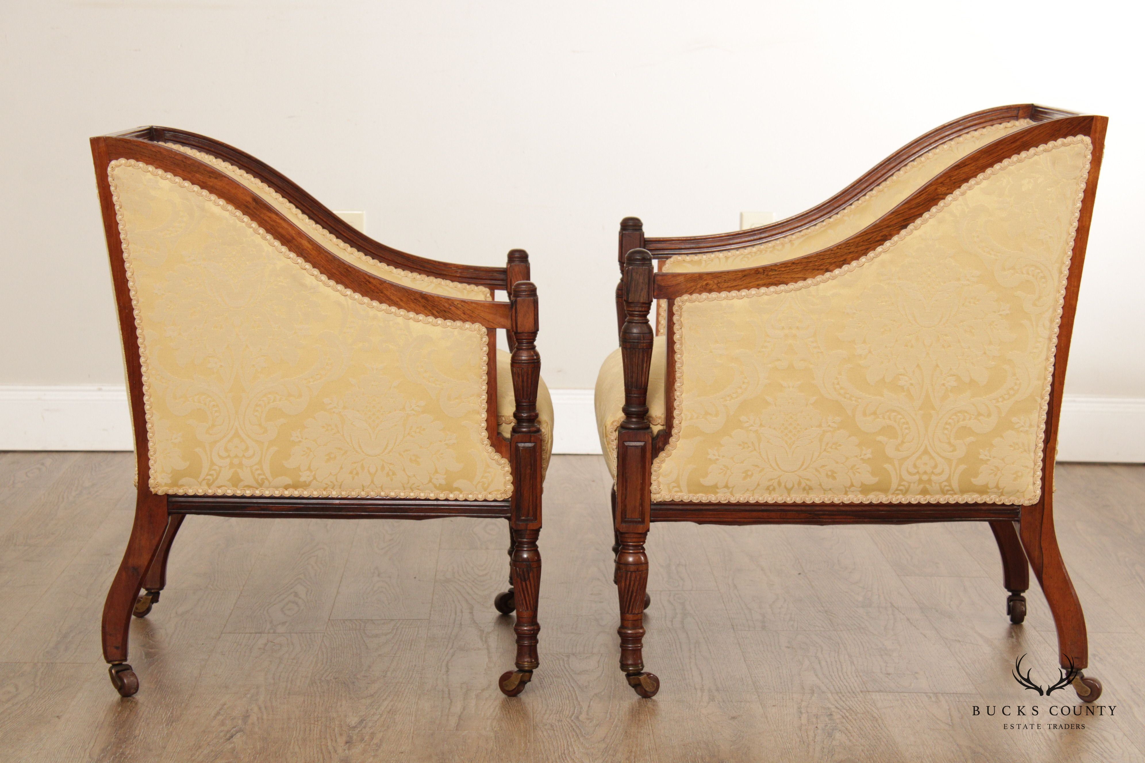 Antique 19th C. English Rosewood Pair of Club Arm Chairs